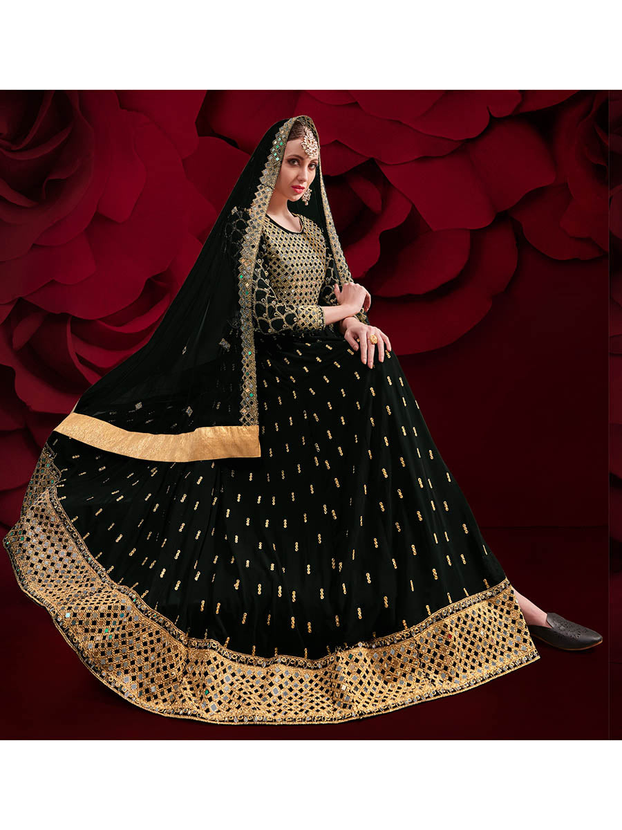 Myra Black Heavy Embroidered Pant Style Anarkali Suit 