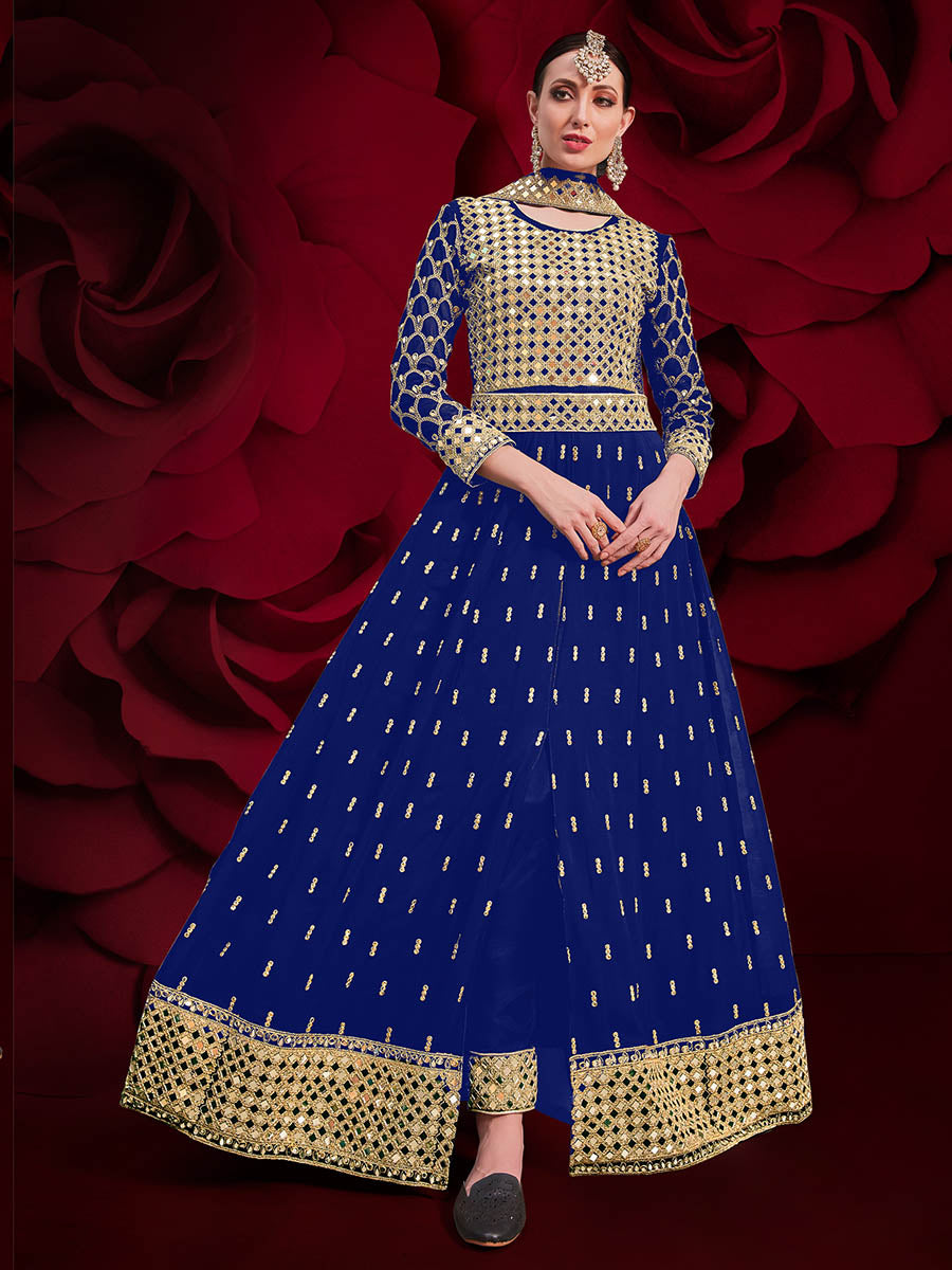 Myra Royal Blue Heavy Embroidered Pant Style Anarkali Suit 