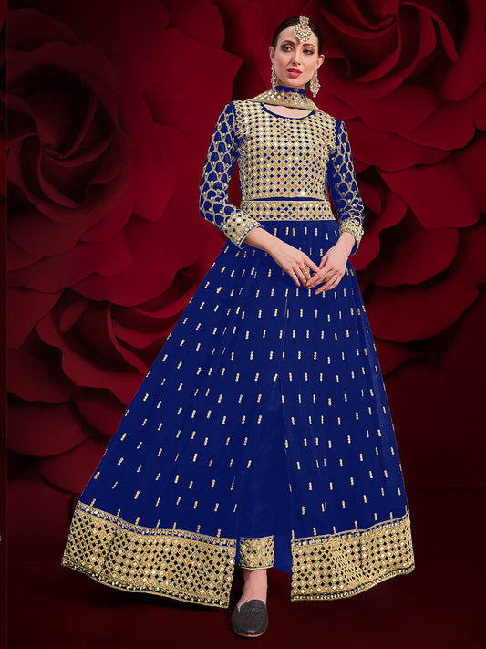 Myra Royal Blue Heavy Embroidered Pant Style Anarkali Suit 