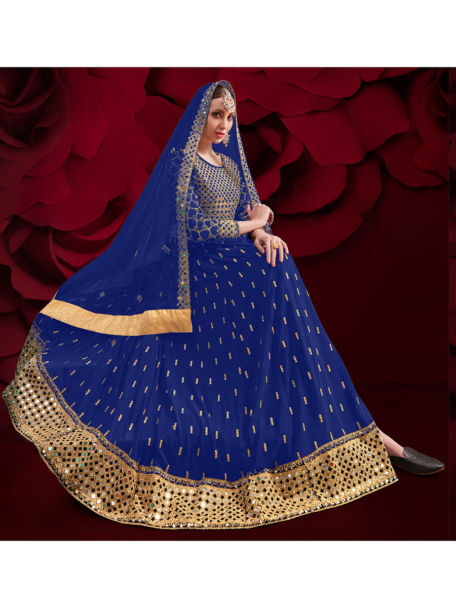 Myra Royal Blue Heavy Embroidered Pant Style Anarkali Suit 