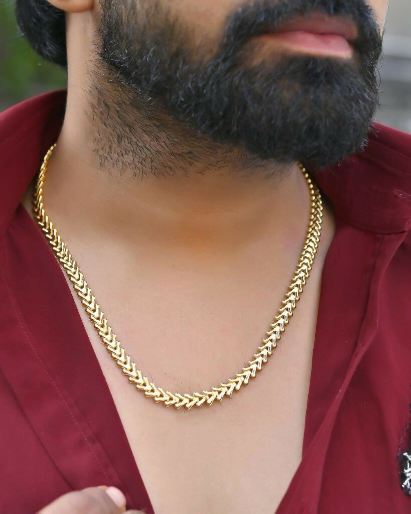 VOJ Gold-Polished Designer V Shaped Chain For Men 