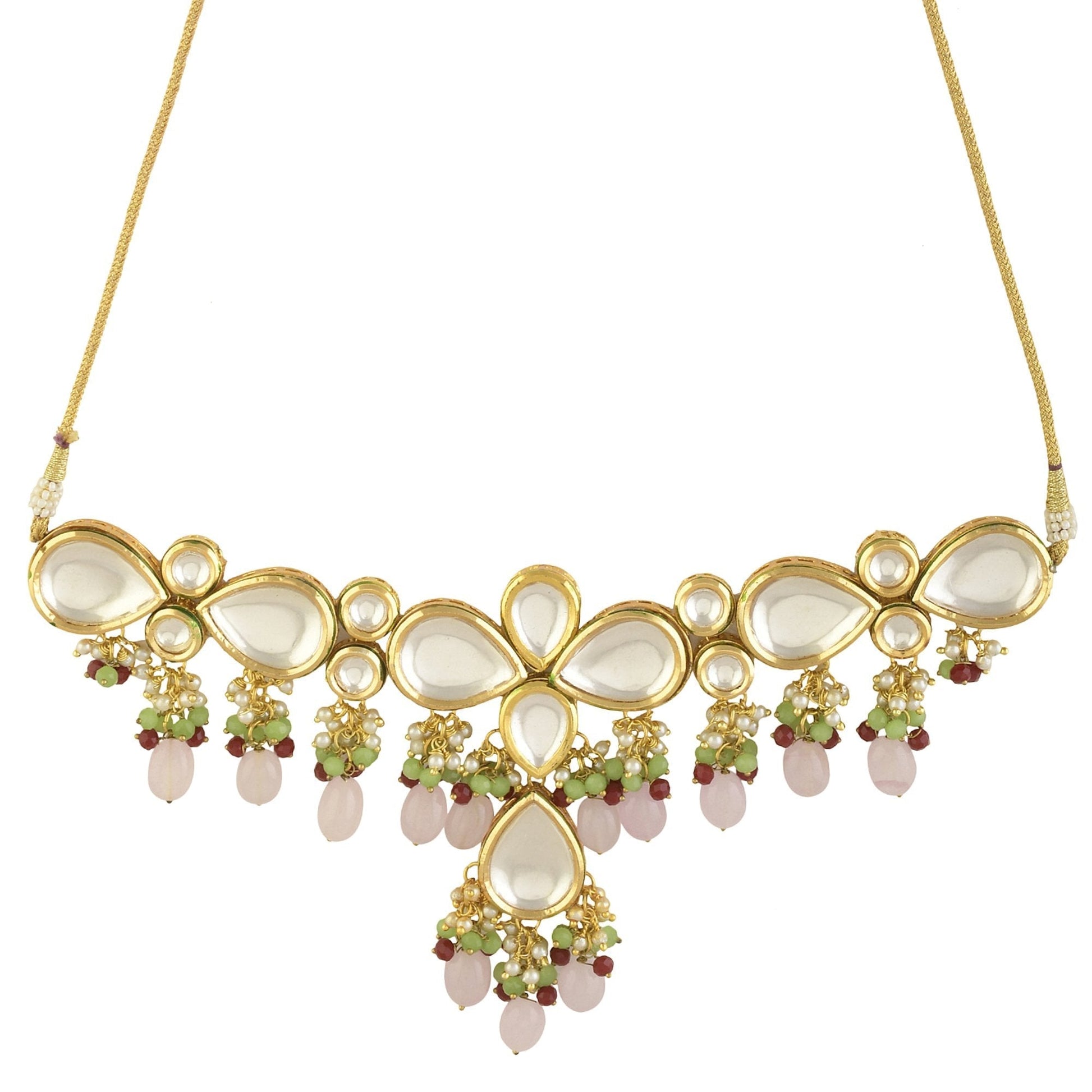 Peryl Women's Handcrafted Kundan Pastel Beaded Necklace With Earrings - Grab2buy