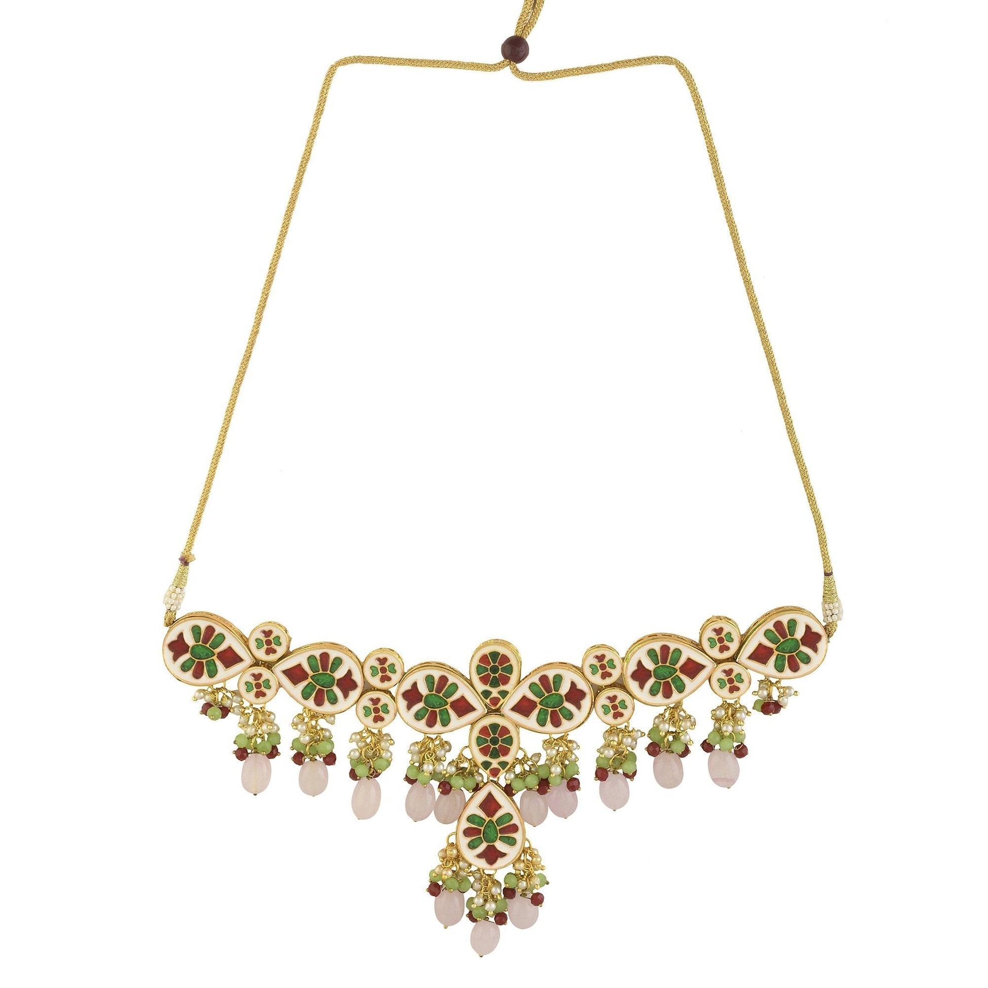 Peryl Women's Handcrafted Kundan Pastel Beaded Necklace With Earrings - Grab2buy