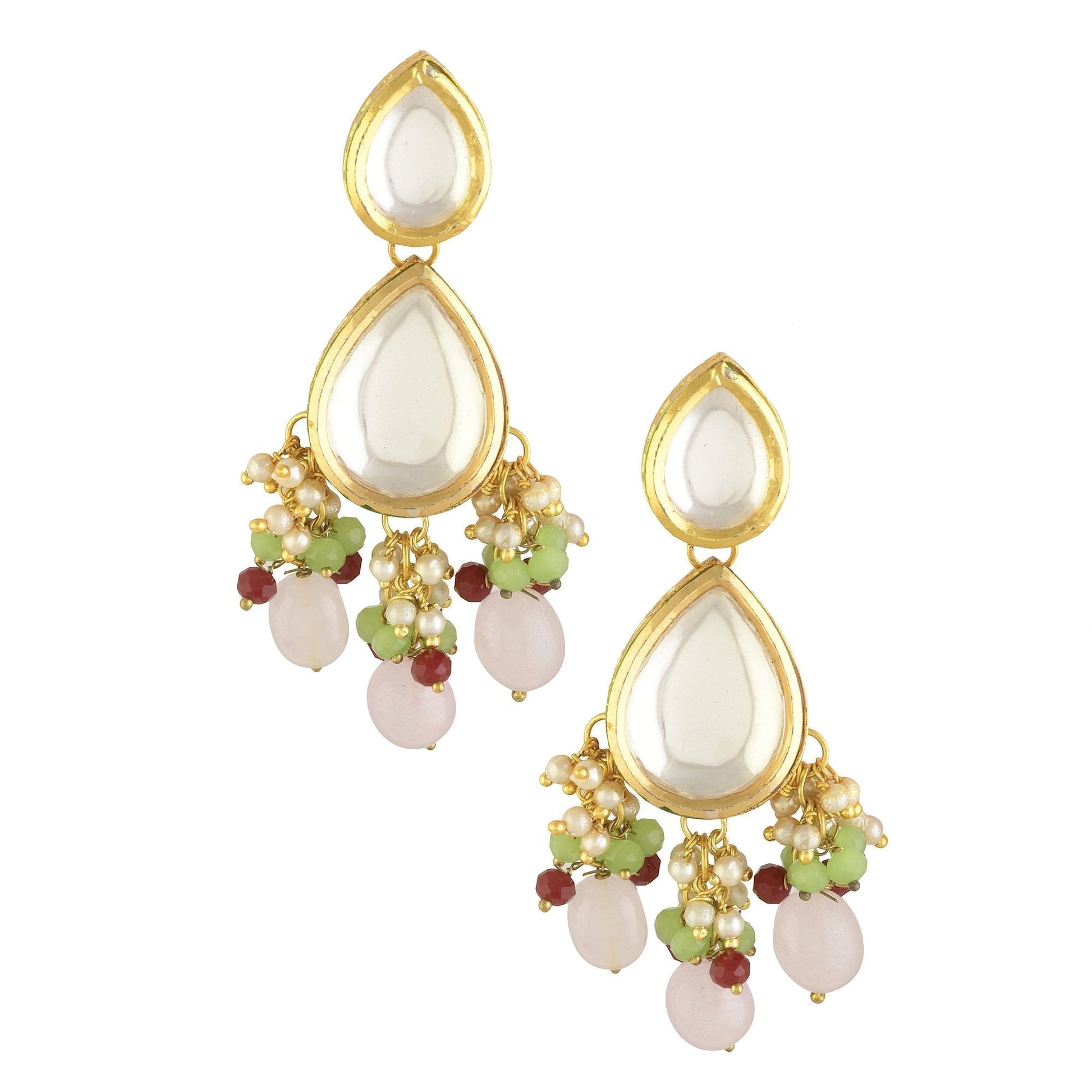 Peryl Women's Handcrafted Kundan Pastel Beaded Necklace With Earrings - Grab2buy