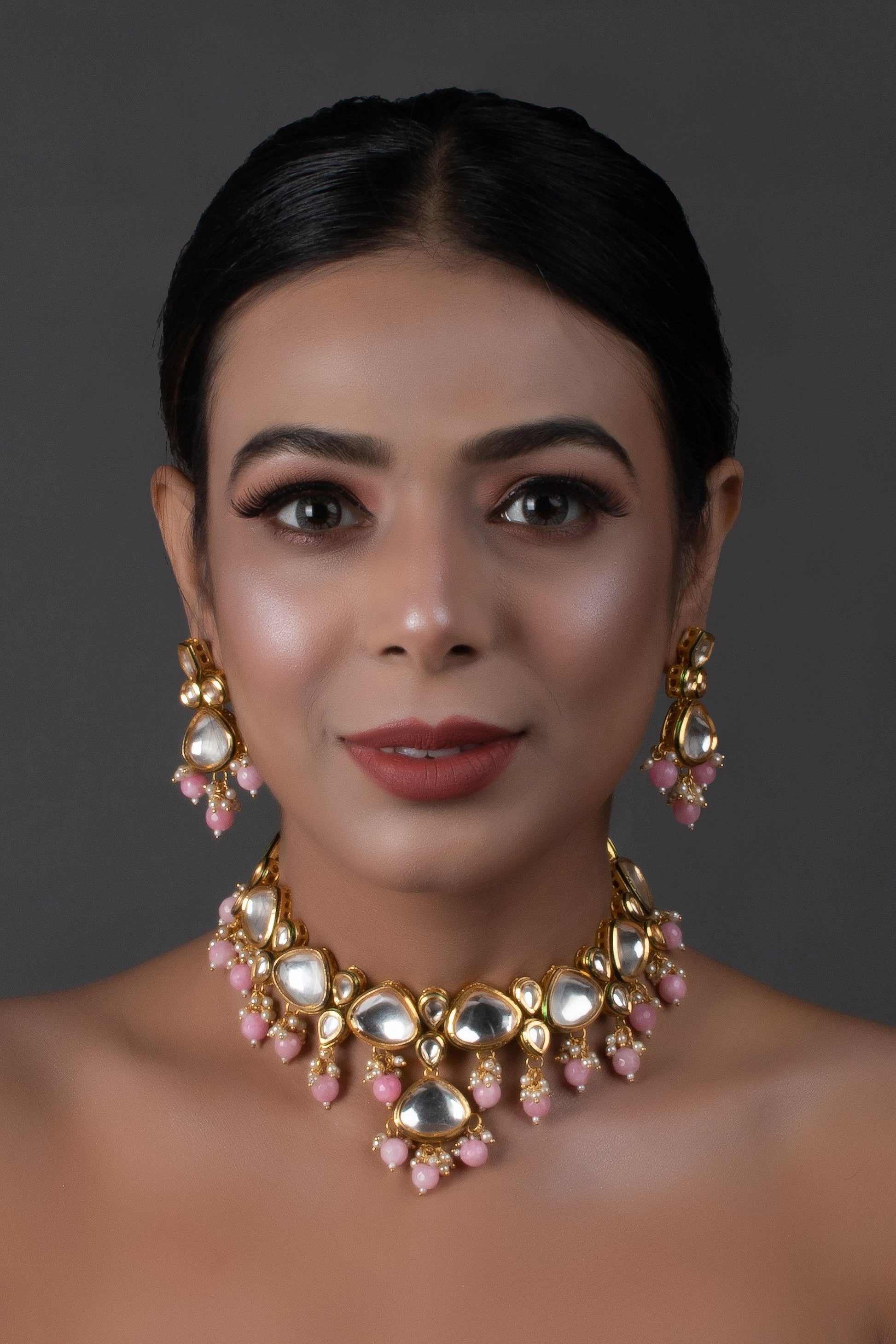 Peryl Women's Pearl & Pink Beaded Gold Tone Kundan Inspired Necklace With Earrings - Grab2buy