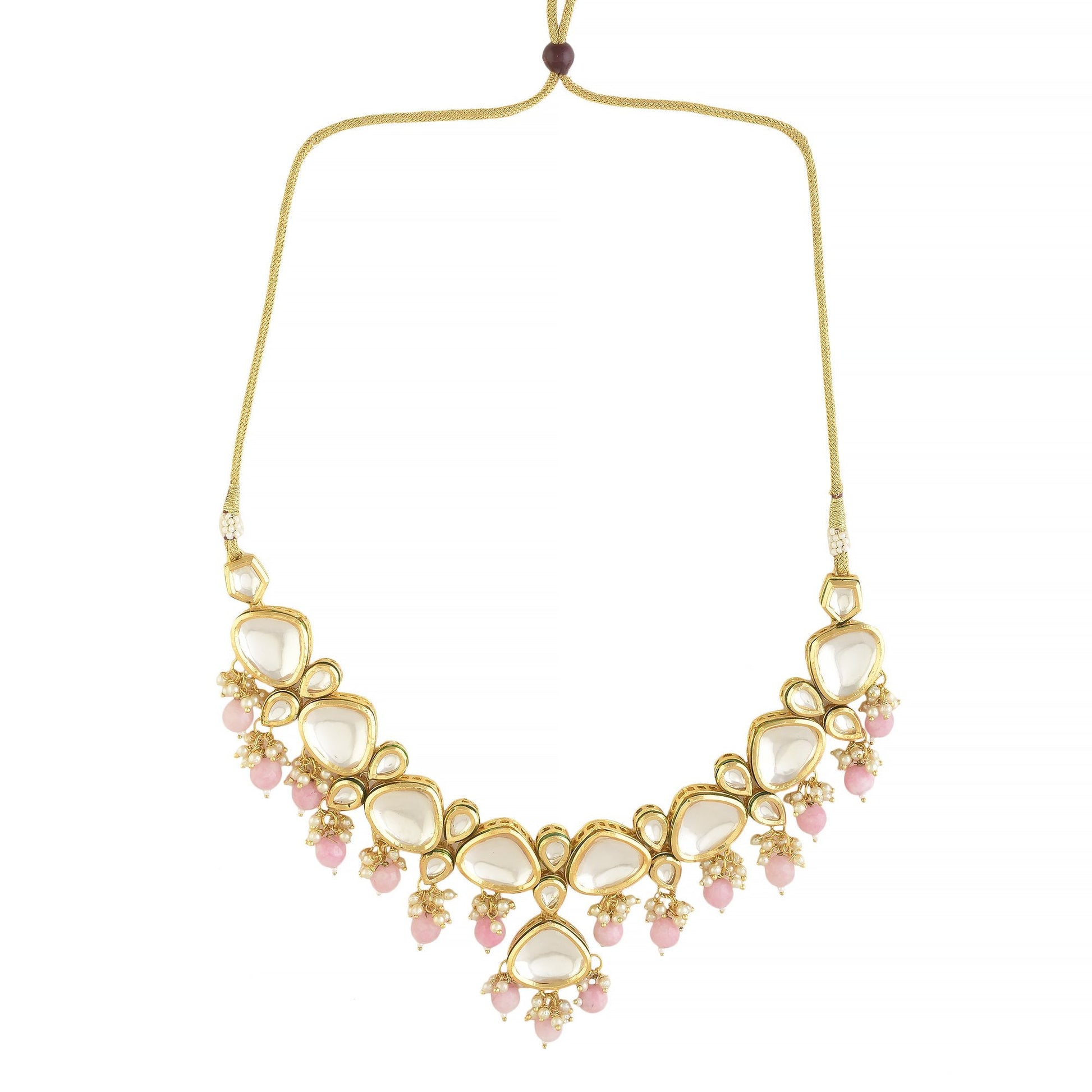 Peryl Women's Pearl & Pink Beaded Gold Tone Kundan Inspired Necklace With Earrings - Grab2buy