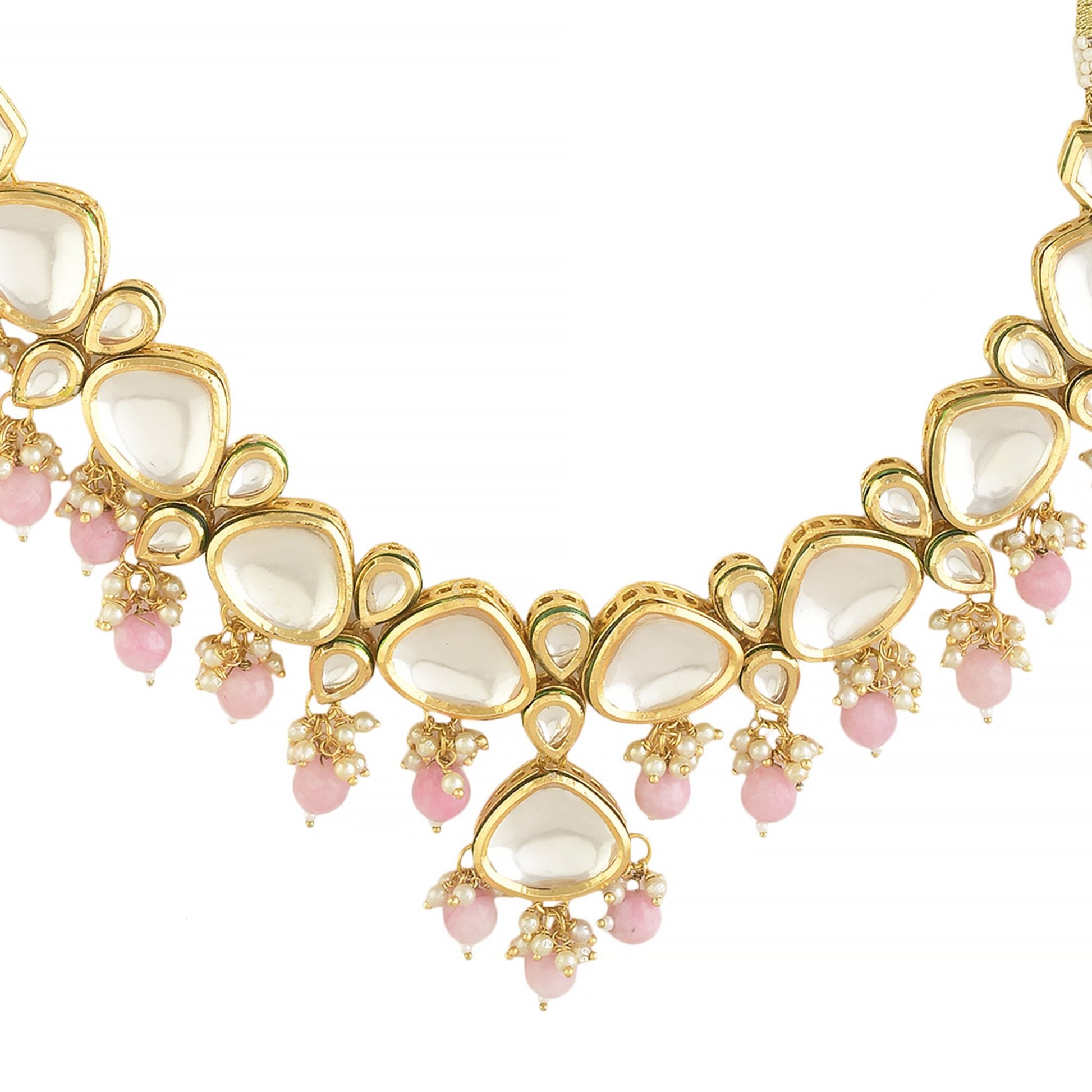 Peryl Women's Pearl & Pink Beaded Gold Tone Kundan Inspired Necklace With Earrings - Grab2buy