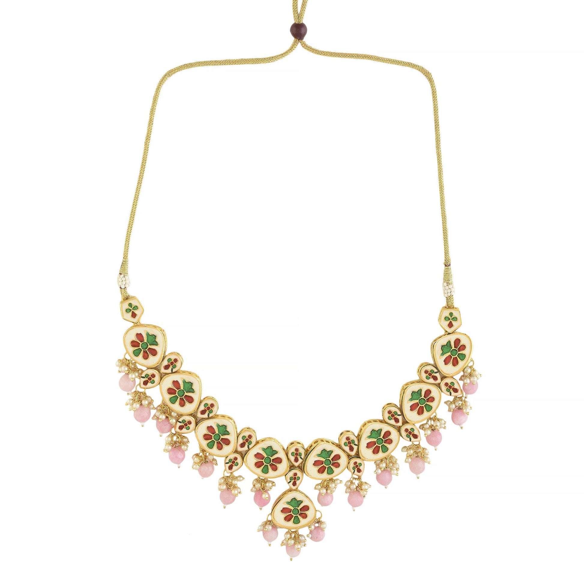 Peryl Women's Pearl & Pink Beaded Gold Tone Kundan Inspired Necklace With Earrings - Grab2buy