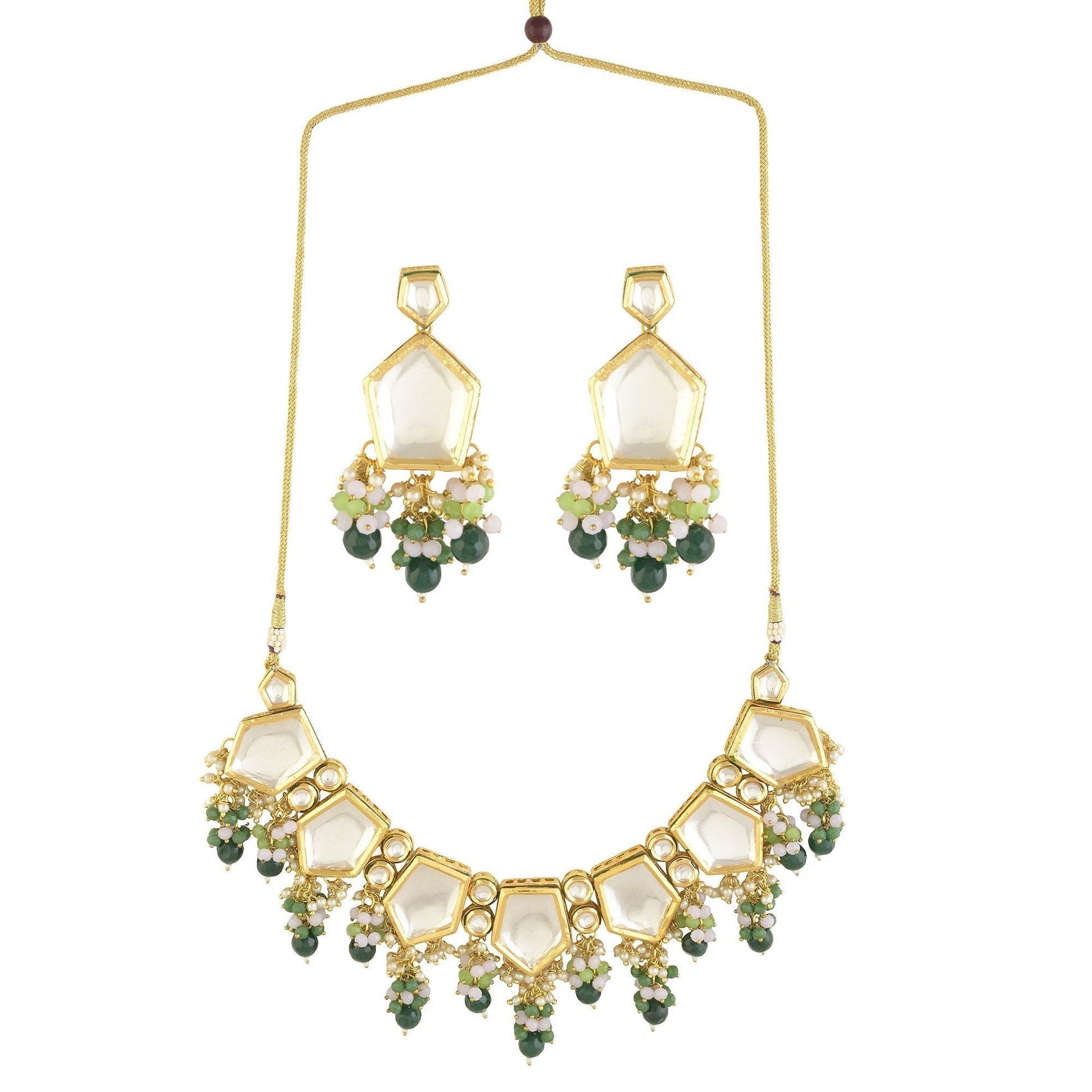 Peryl Women's Green Gold Toned Handcrafted Kundan Necklace Set - Grab2buy