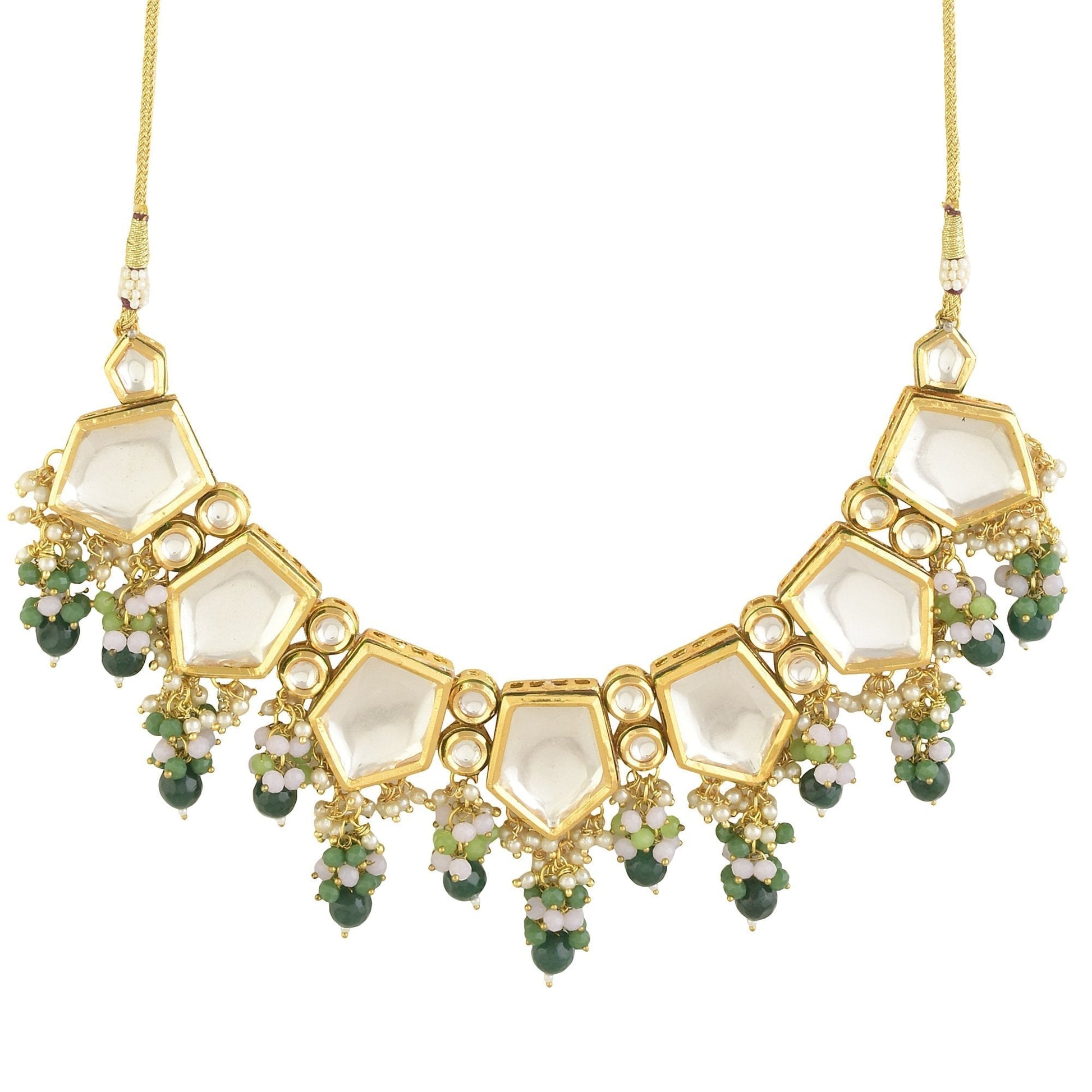 Peryl Women's Green Gold Toned Handcrafted Kundan Necklace Set - Grab2buy