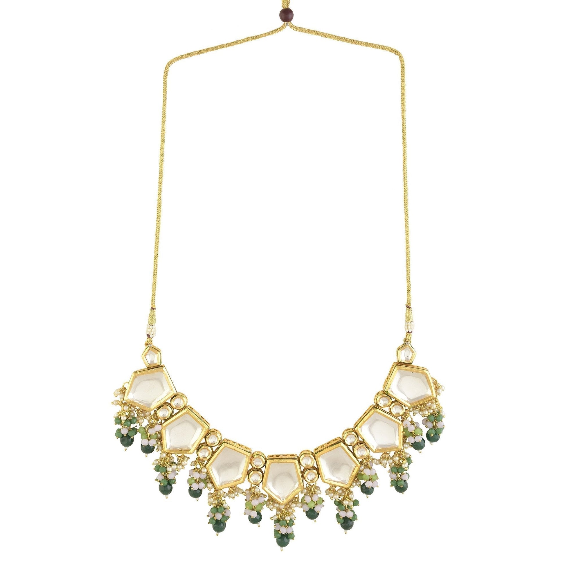 Peryl Women's Green Gold Toned Handcrafted Kundan Necklace Set - Swadesiicart