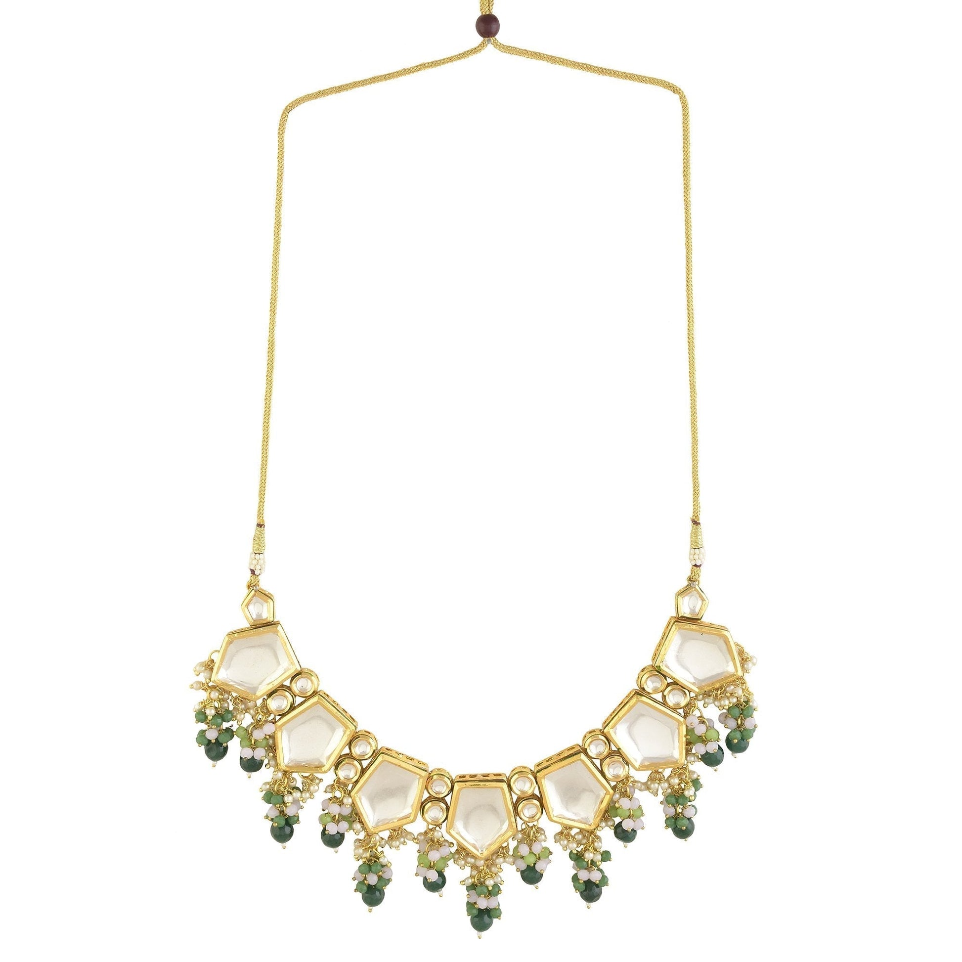 Peryl Women's Green Gold Toned Handcrafted Kundan Necklace Set - Grab2buy