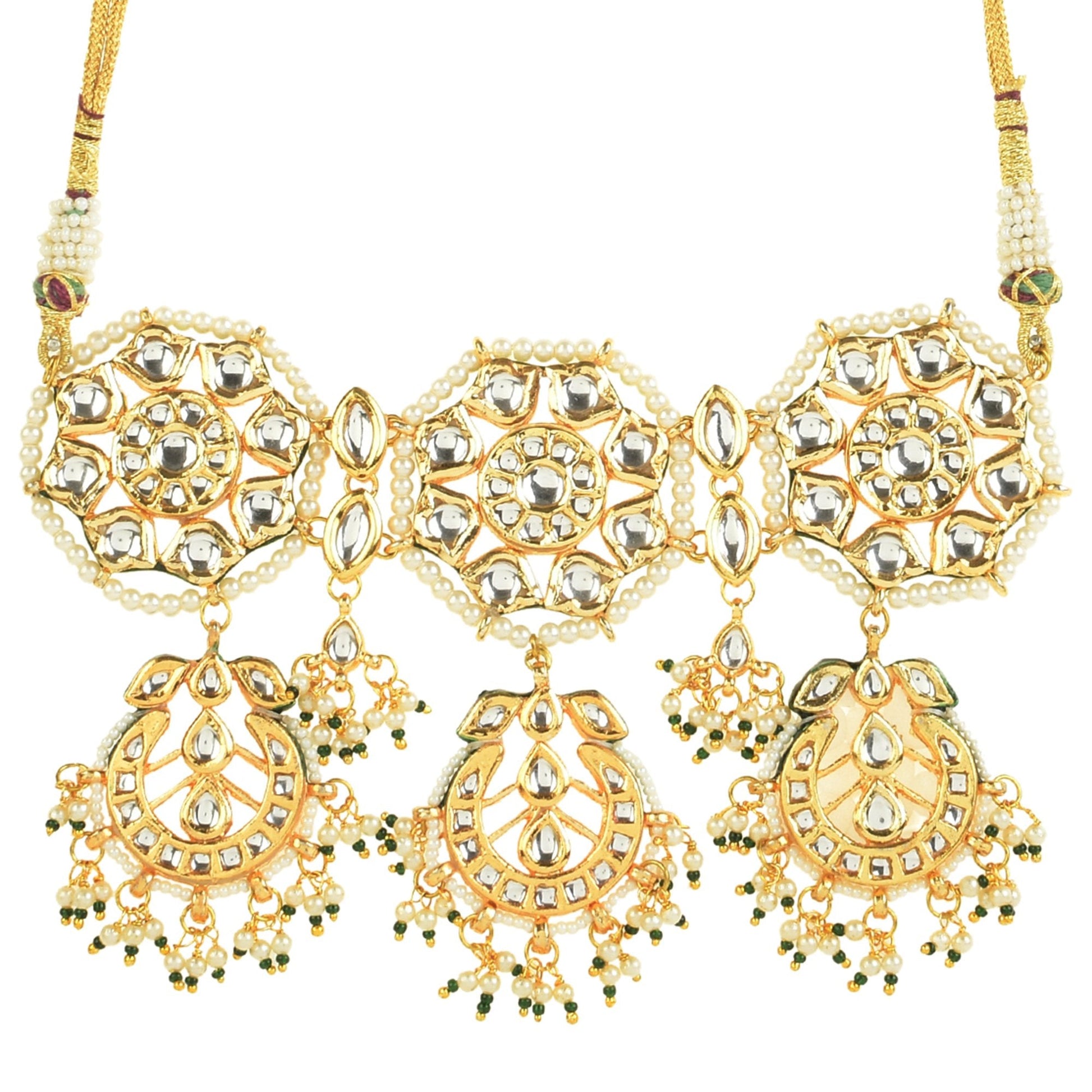 Peryl Women's Kundan Inspired Pearl Necklace With Earrings - Grab2buy