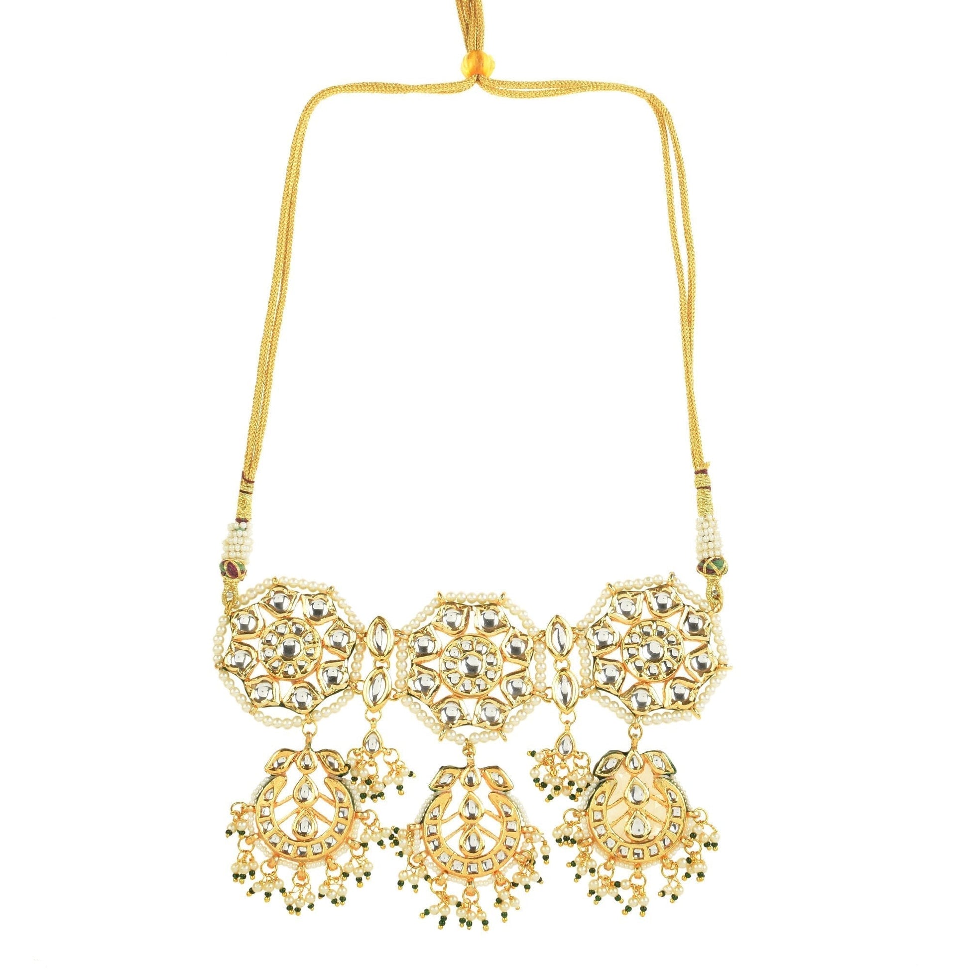 Peryl Women's Kundan Inspired Pearl Necklace With Earrings - Grab2buy