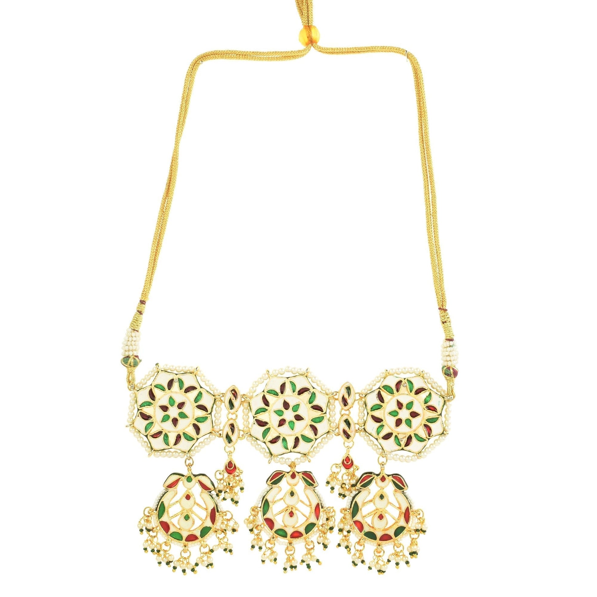 Peryl Women's Kundan Inspired Pearl Necklace With Earrings - Grab2buy