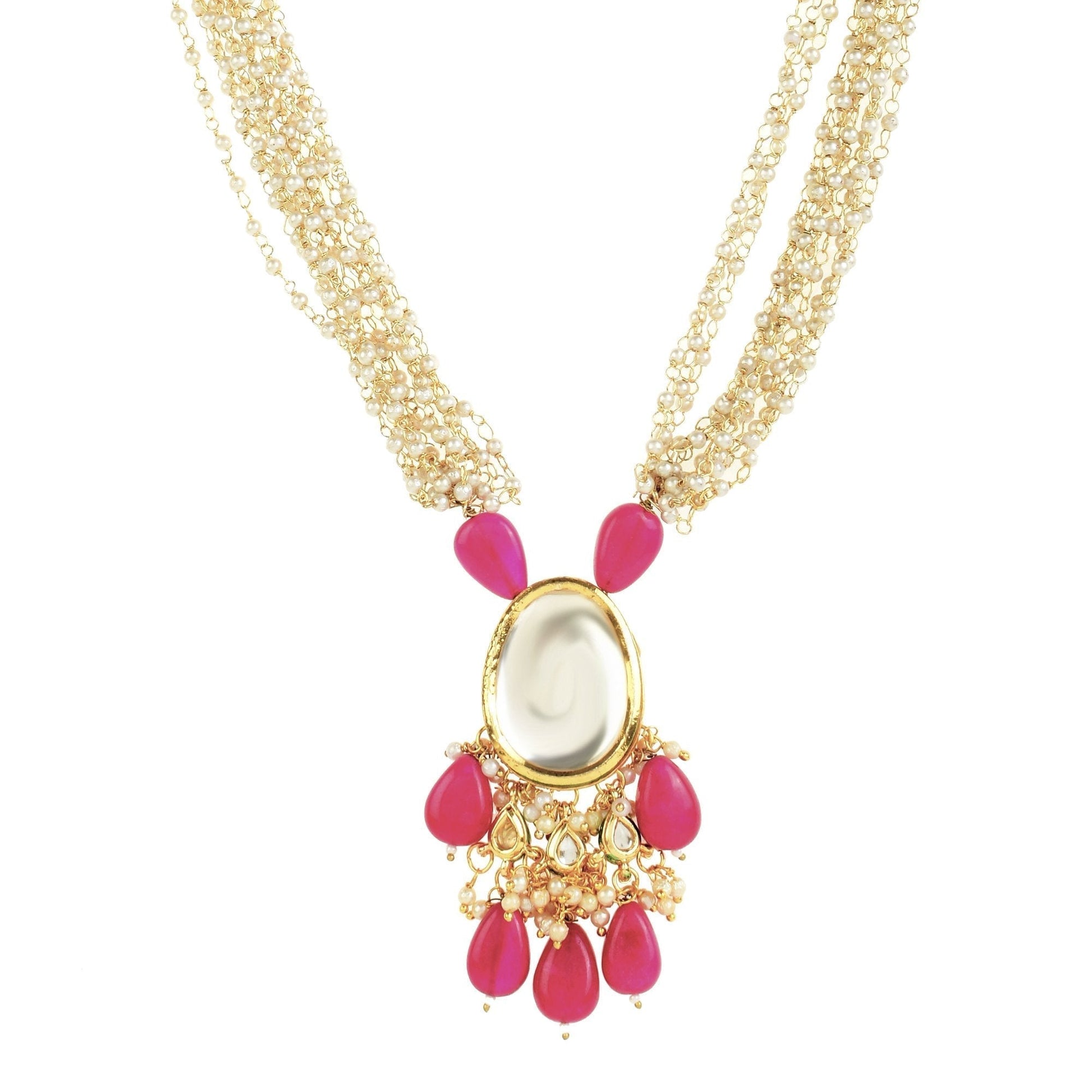 Peryl Women's Ruby Beaded Kundan Necklace With Earrings - Grab2buy