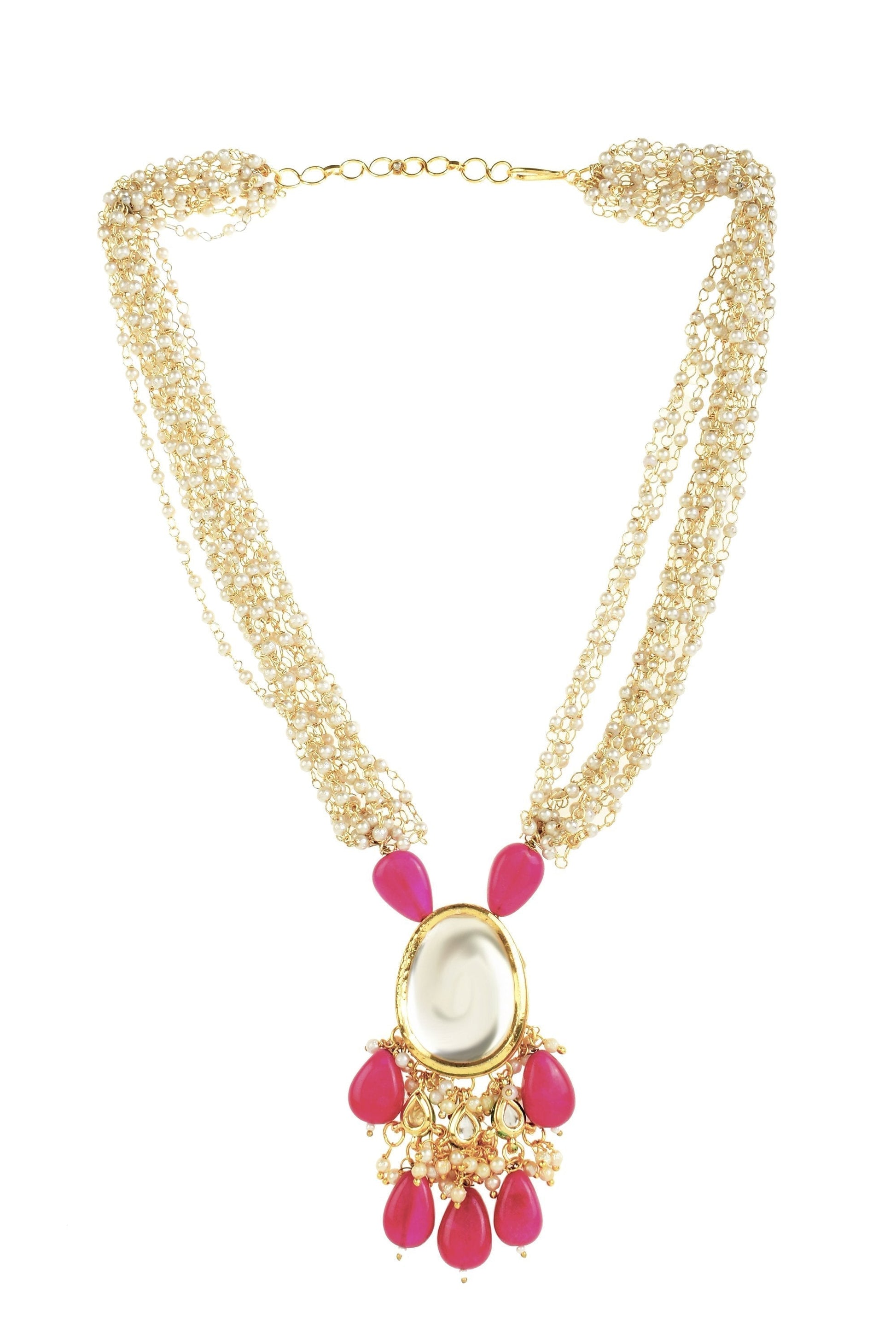 Peryl Women's Ruby Beaded Kundan Necklace With Earrings - Grab2buy