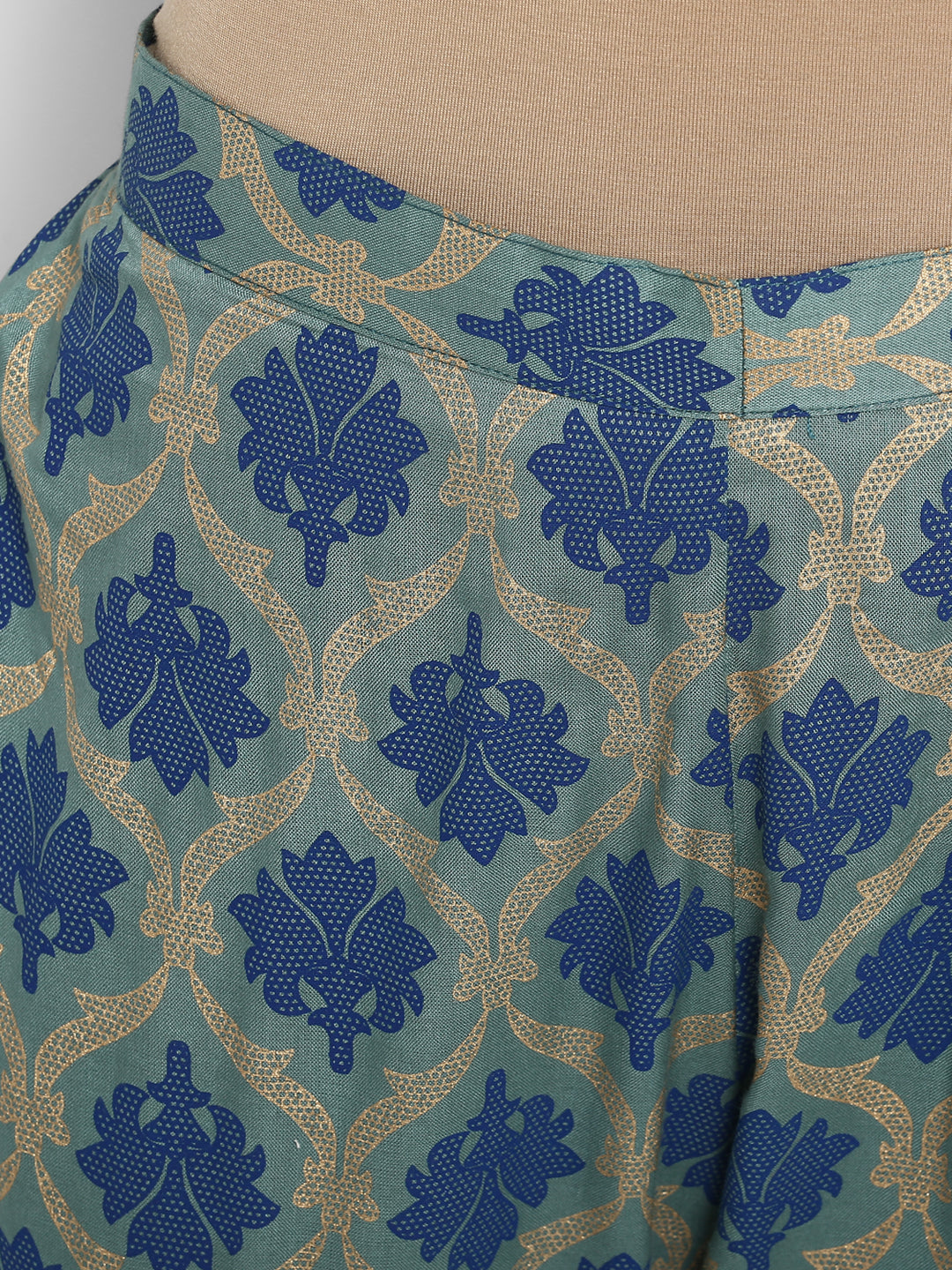 Janasya Turquoise Green Rayon Foil Print Set 