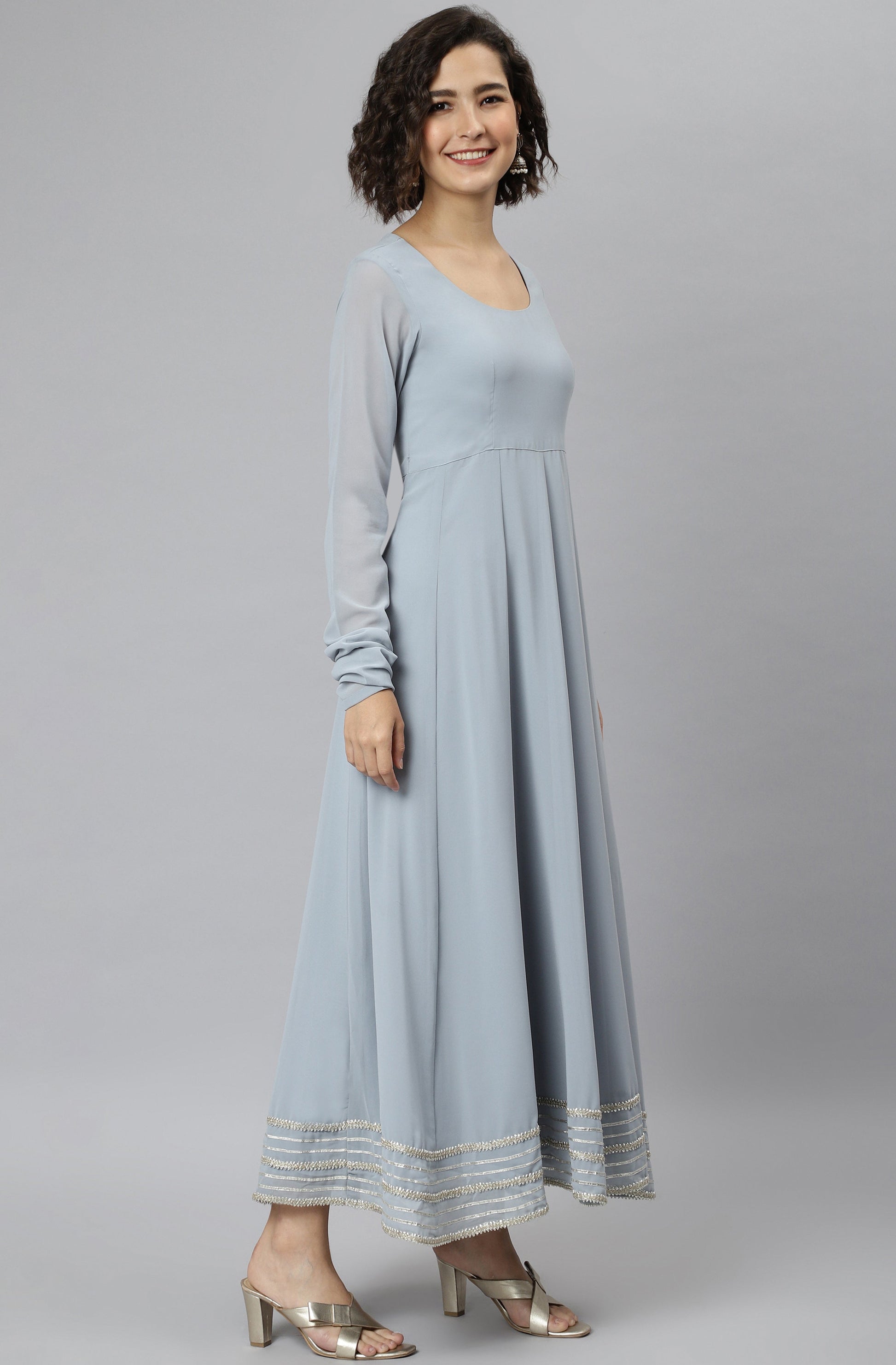 Janasya Women's Grey Poly Georgette Solid Kurta With Dupatta 