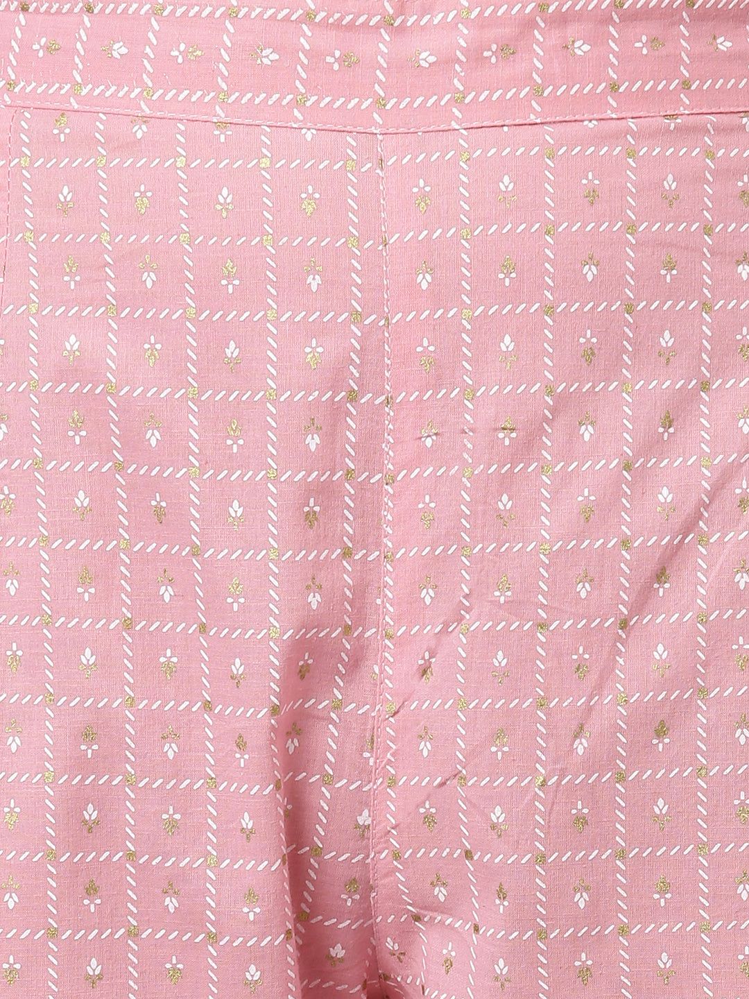 Janasya Women's Light Pink Cotton Gold Print Kurta With Pant And Dupatta 