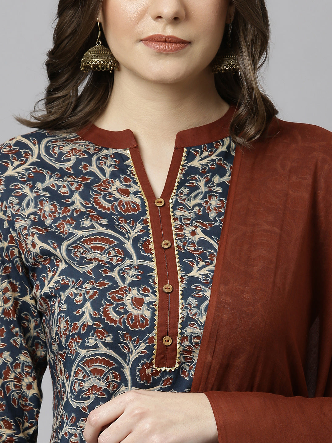Janasya Women's Teal Blue Cotton Floral Print Kurta With Pant And Dupatta 