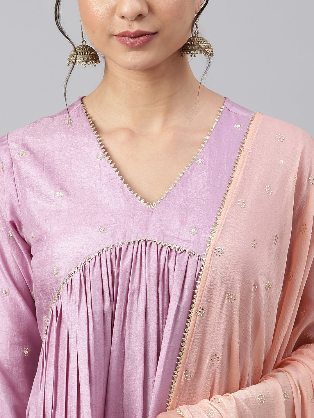 Janasya Women's Mauve Poly Silk Solid Kurta With Pant And Dupatta 