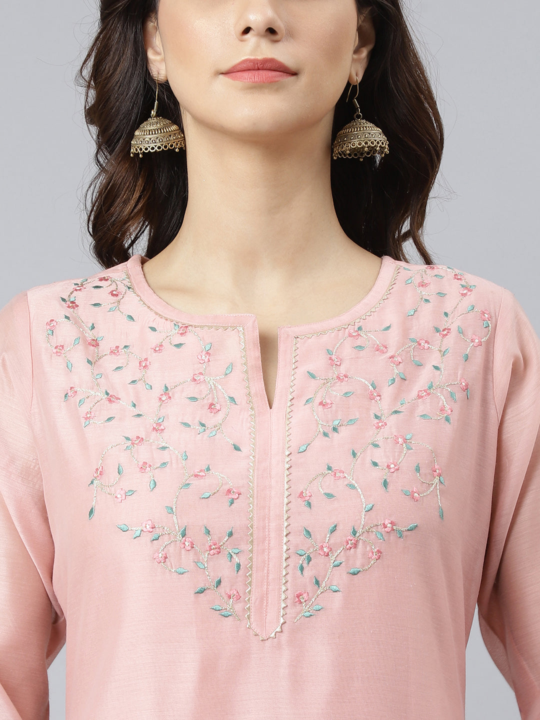 Janasya Women's Baby Pink Poly Silk Solid Kurta With Pant And Dupatta 