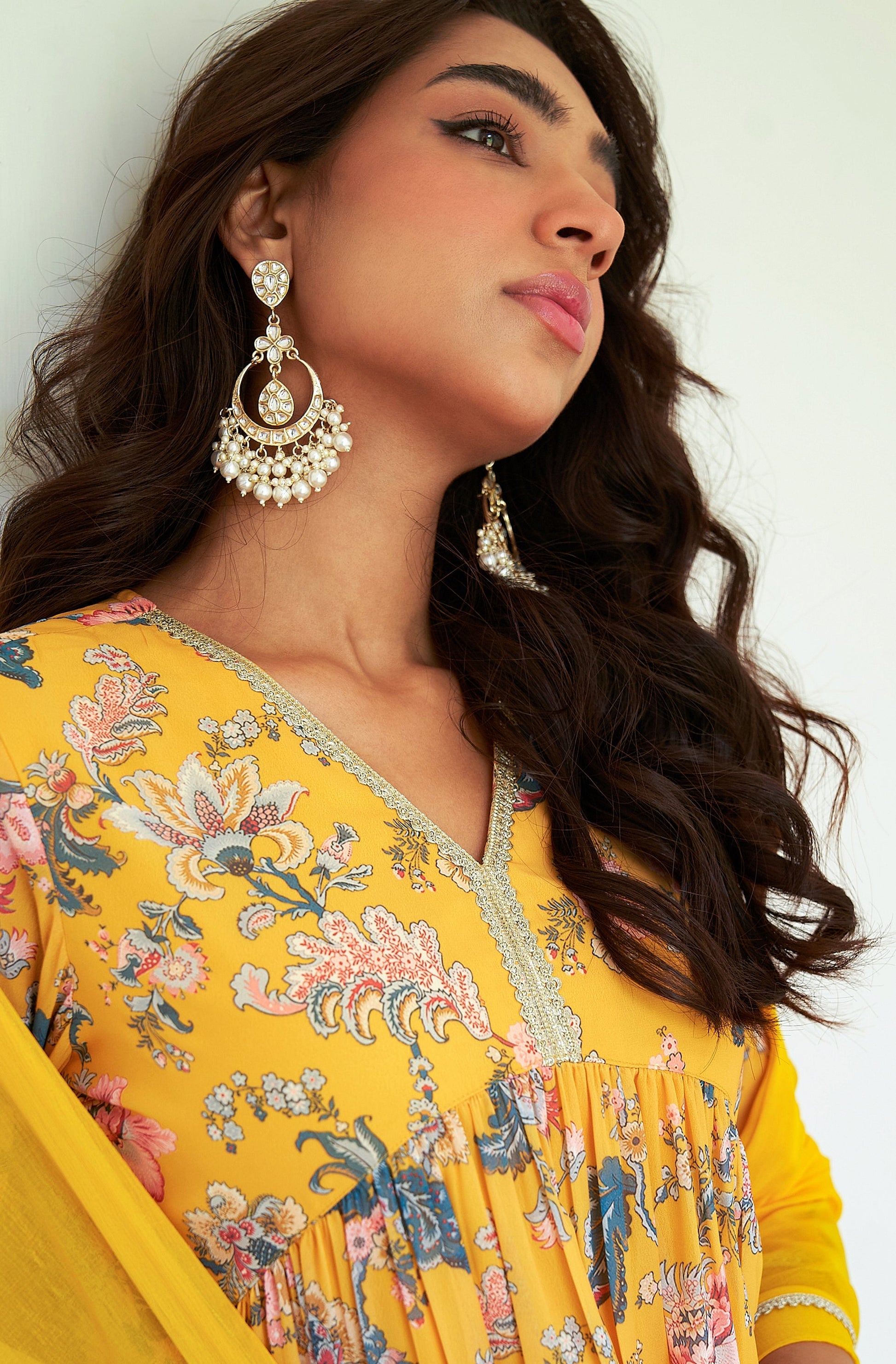 Janasya Yellow Georgette Digital Floral Printed Set 