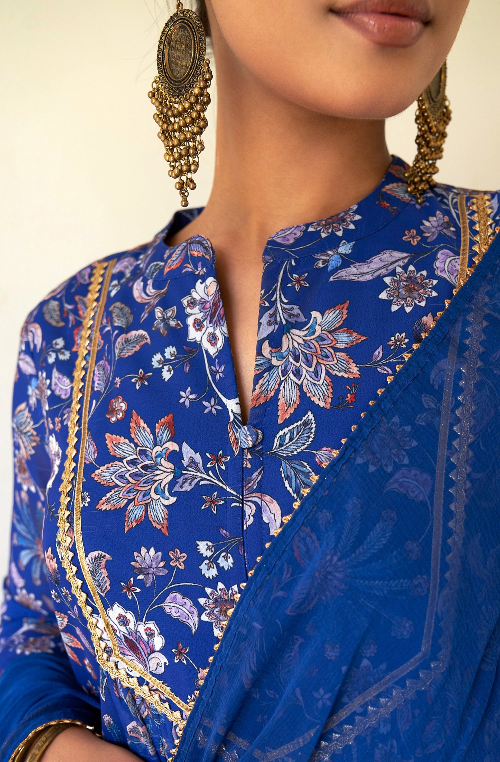 Janasya Dark Teal Blue Georgette Digital Floral Printed Set 