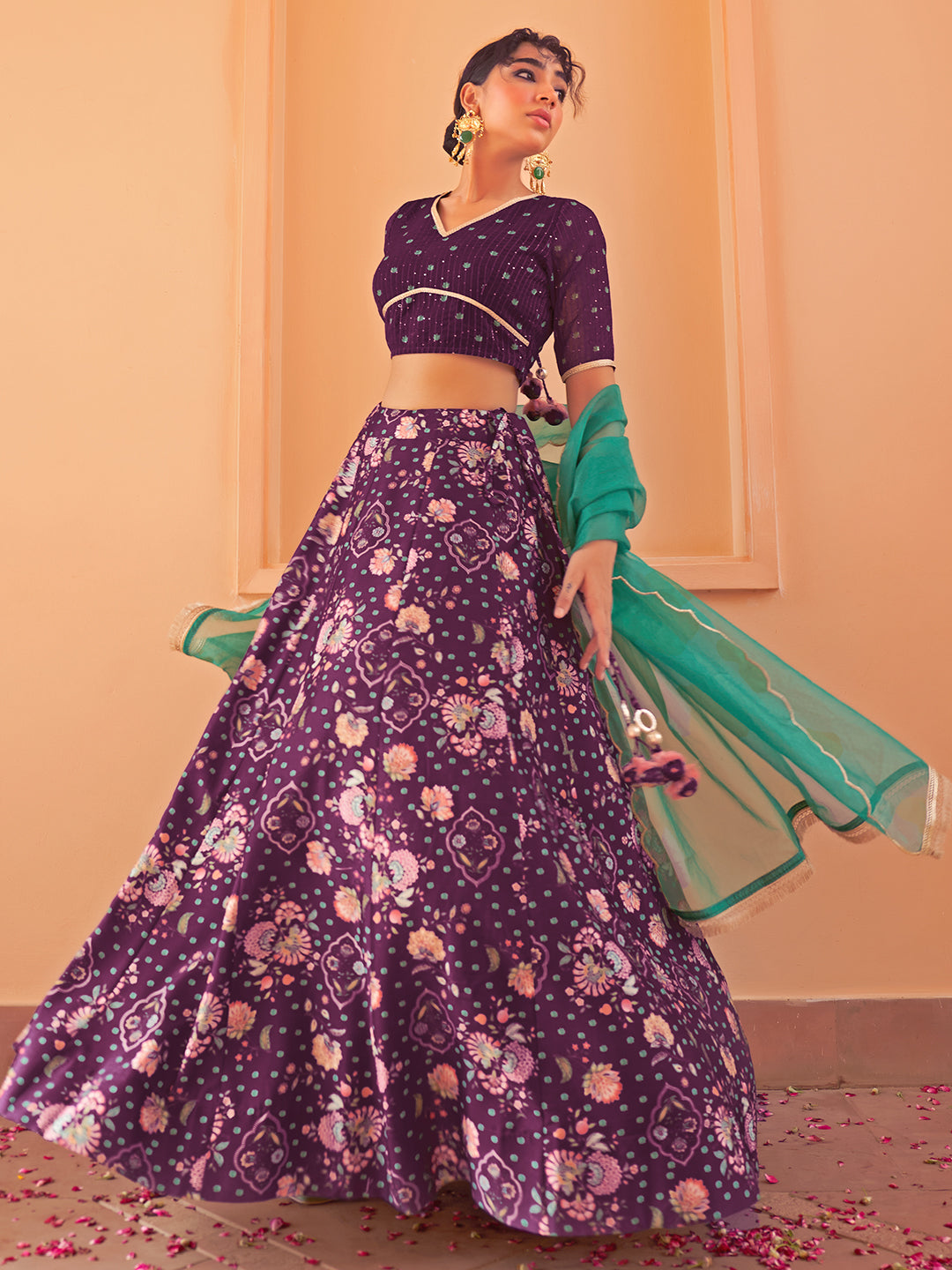Janasya Purple Georgette Digital Floral Printed Festive Lehenga Choli 