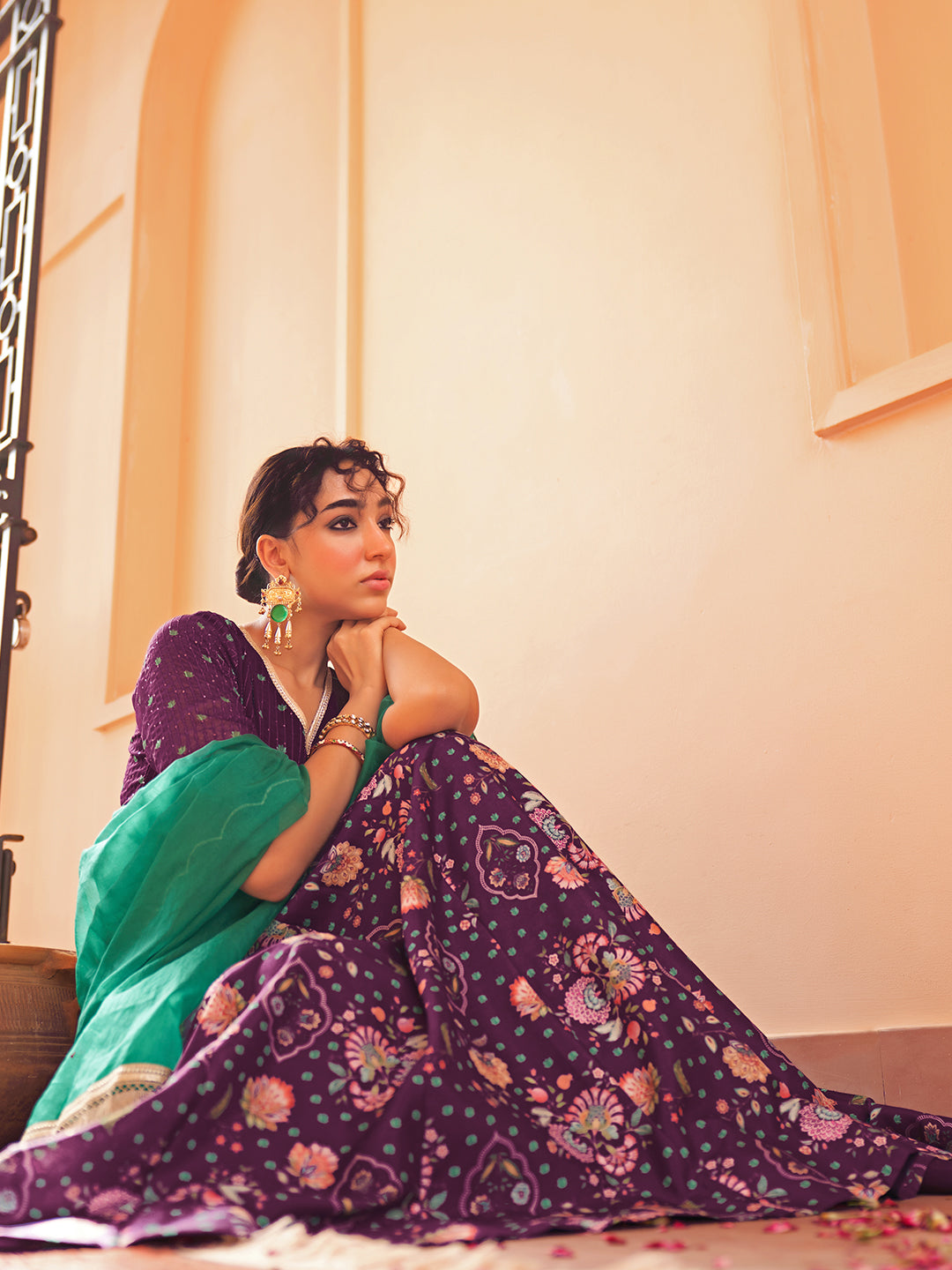 Janasya Purple Georgette Digital Floral Printed Festive Lehenga Choli 