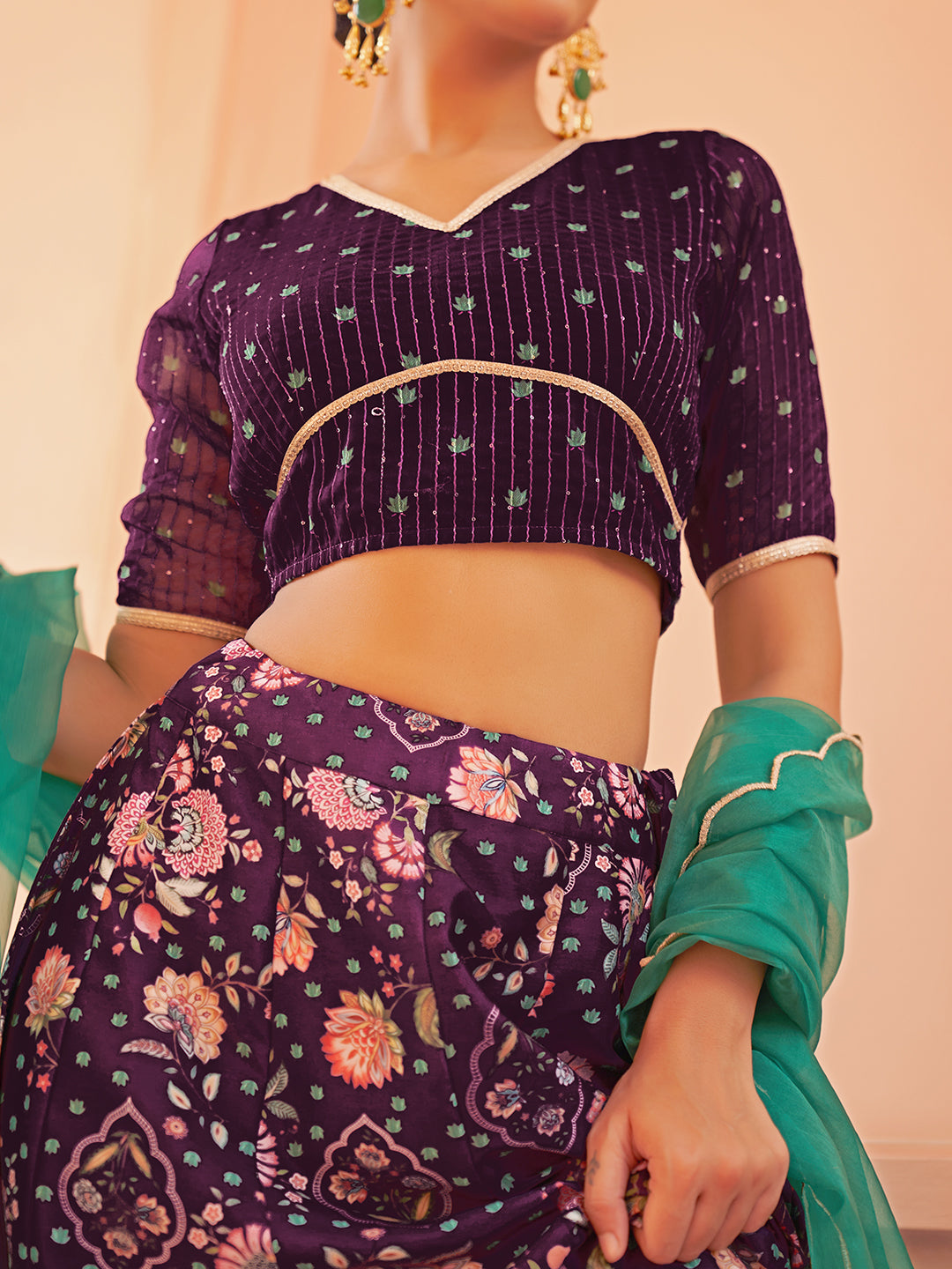 Janasya Purple Georgette Digital Floral Printed Festive Lehenga Choli 
