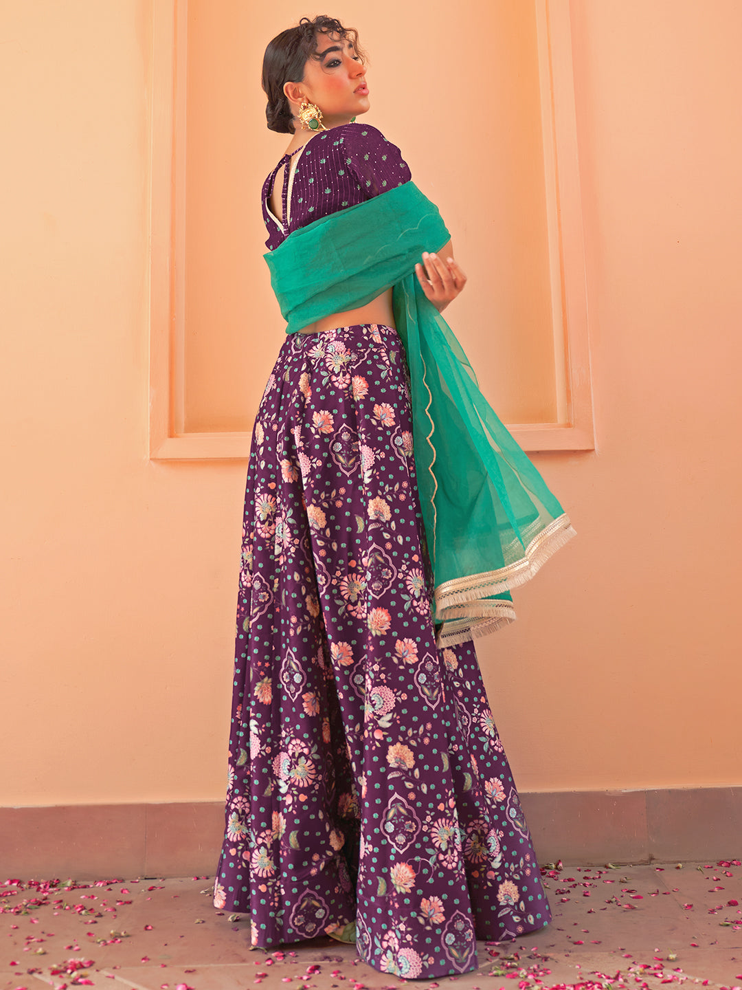 Janasya Purple Georgette Digital Floral Printed Festive Lehenga Choli 
