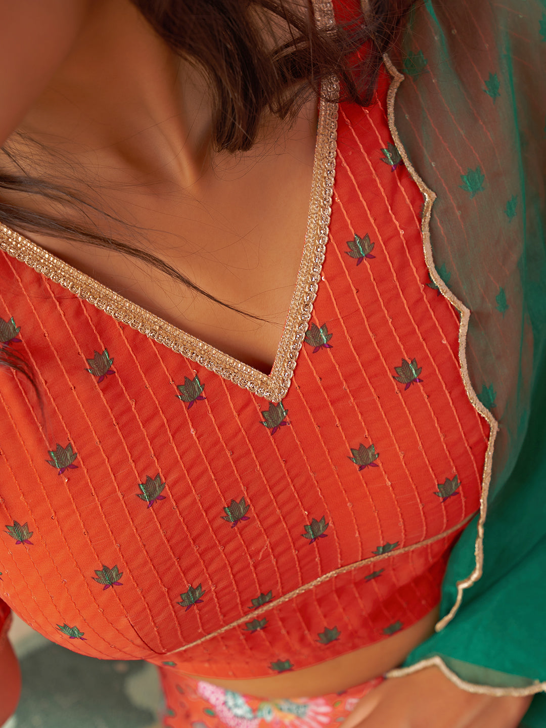 Janasya Orange Georgette Digital Floral Printed Festive Lehenga Choli 