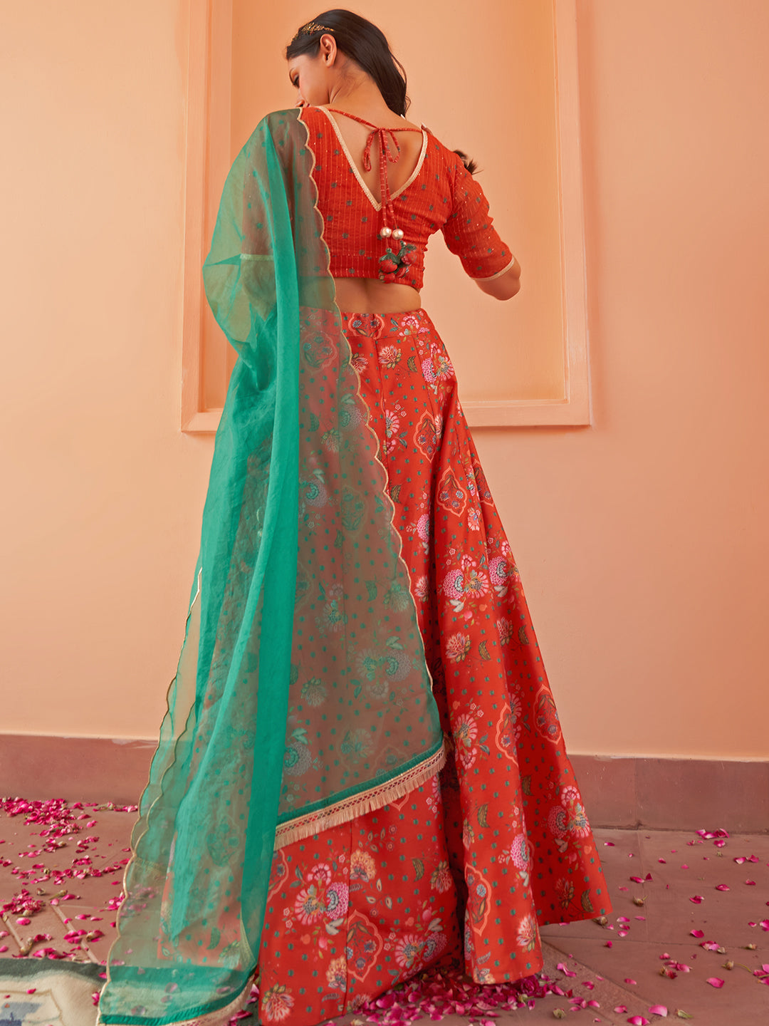 Janasya Orange Georgette Digital Floral Printed Festive Lehenga Choli 