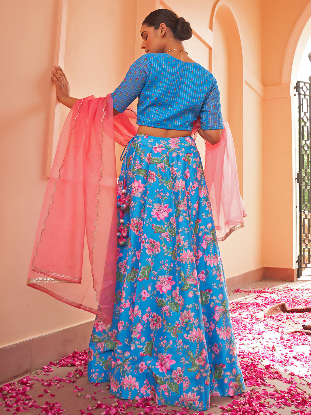 Janasya Blue Georgette Digital Floral Printed Festive Lehenga Choli 