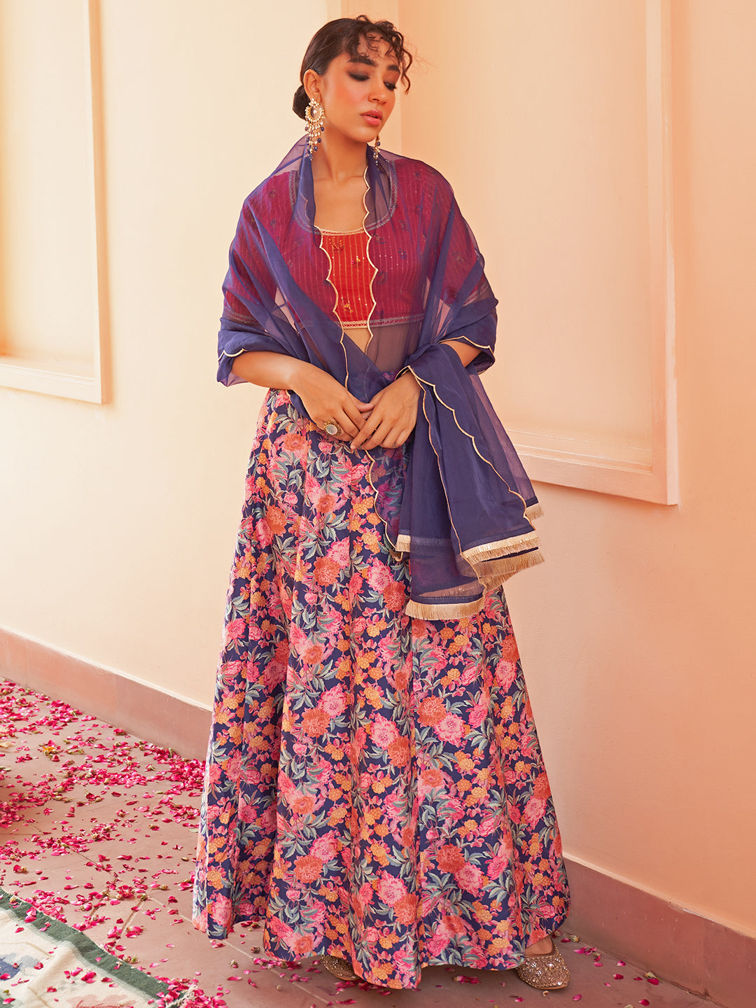 Janasya Red Georgette Digital Floral Printed Festive Lehenga Choli 