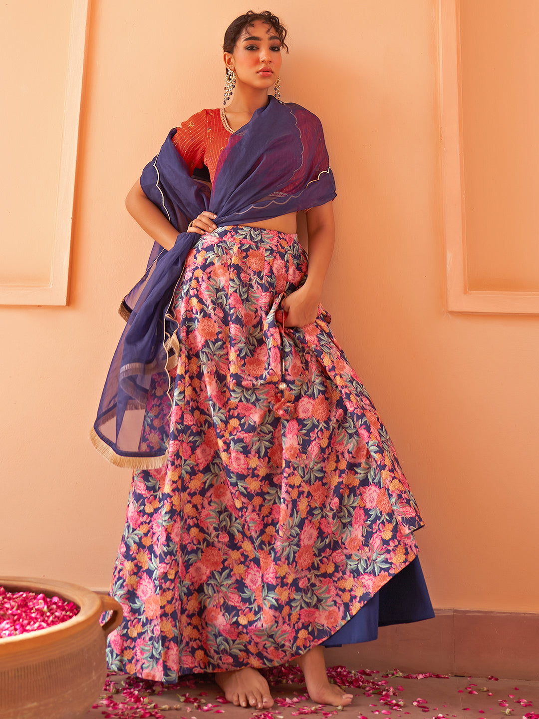 Janasya Red Georgette Digital Floral Printed Festive Lehenga Choli 
