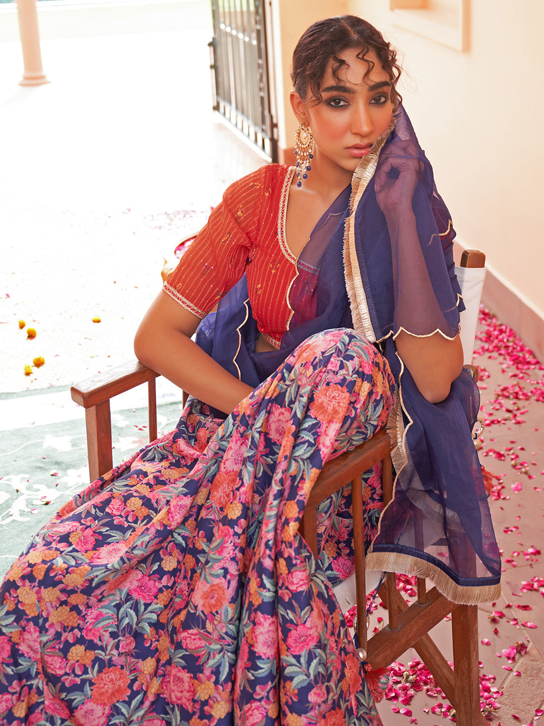 Janasya Red Georgette Digital Floral Printed Festive Lehenga Choli 