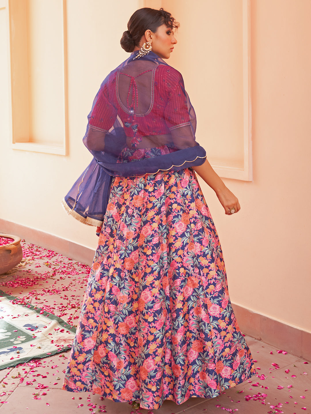 Janasya Red Georgette Digital Floral Printed Festive Lehenga Choli 