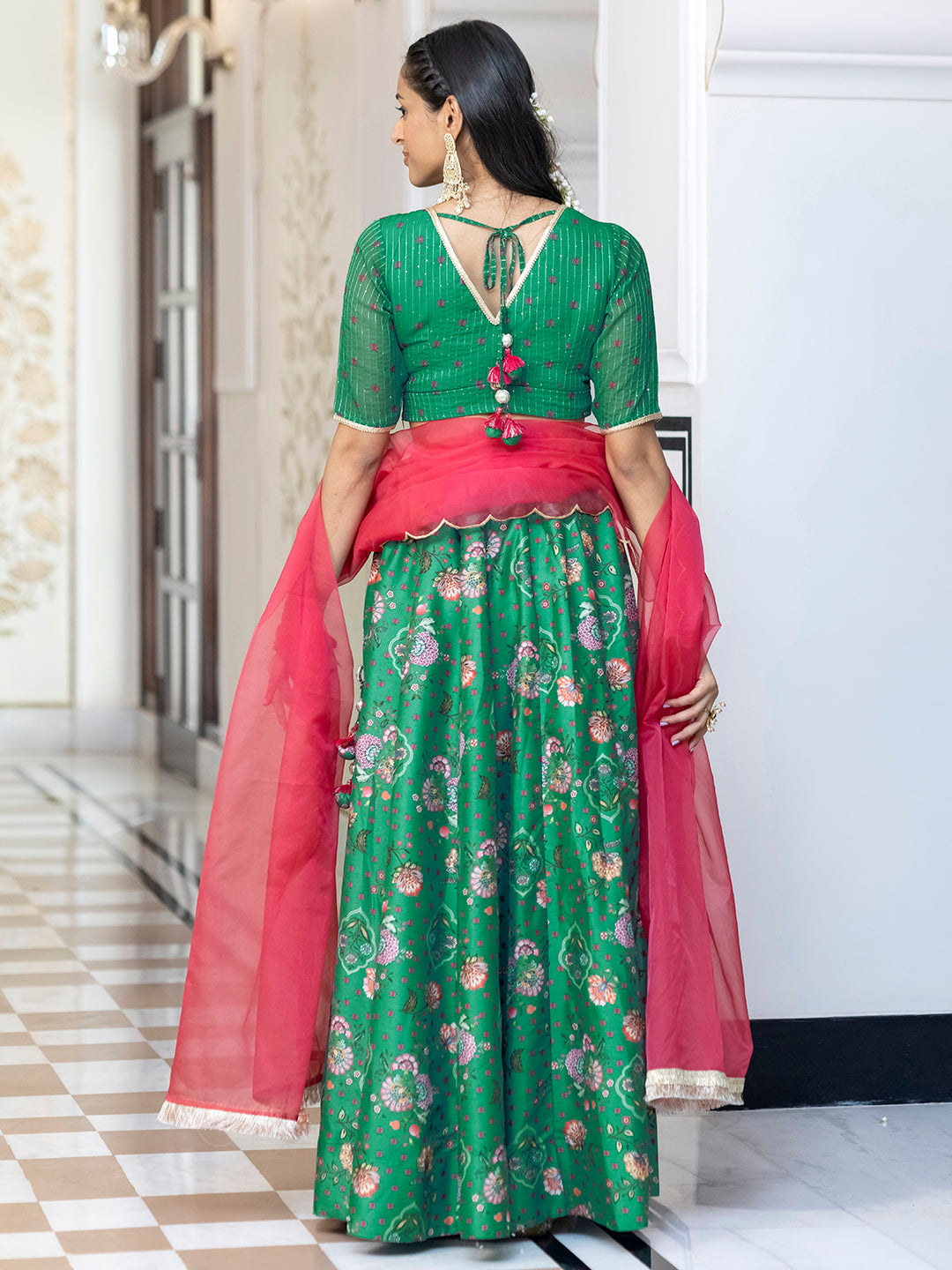 Janasya Green Georgette Digital Floral Printed Festive Lehenga Choli 