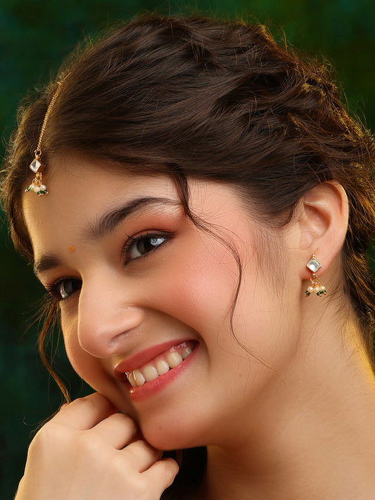 Ruby Raang Double Color Drops Maang Tikka And Earrings Set