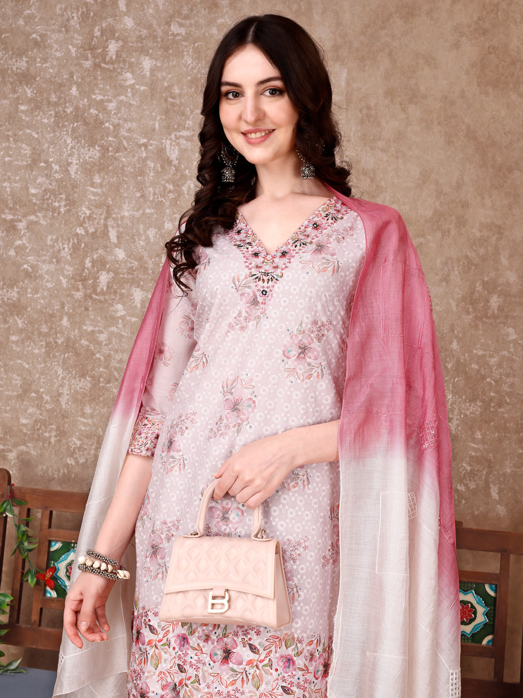 Hand Embroidered & Floral Printed Kurta With Pant & Dupatta Luxury, Multicolor - Hiral Fashion