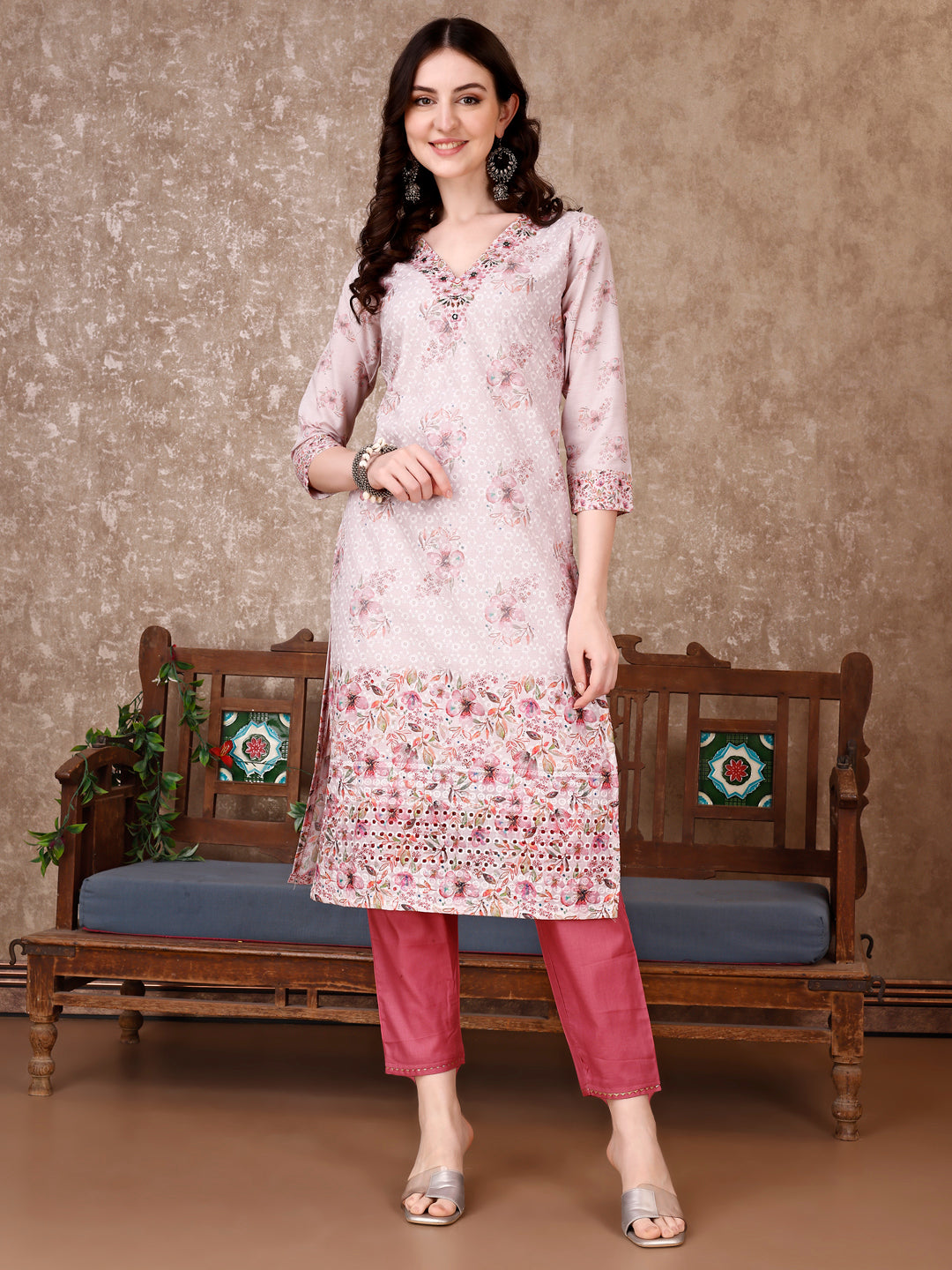 Hand Embroidered & Floral Printed Kurta With Pant & Dupatta Luxury, Multicolor - Hiral Fashion