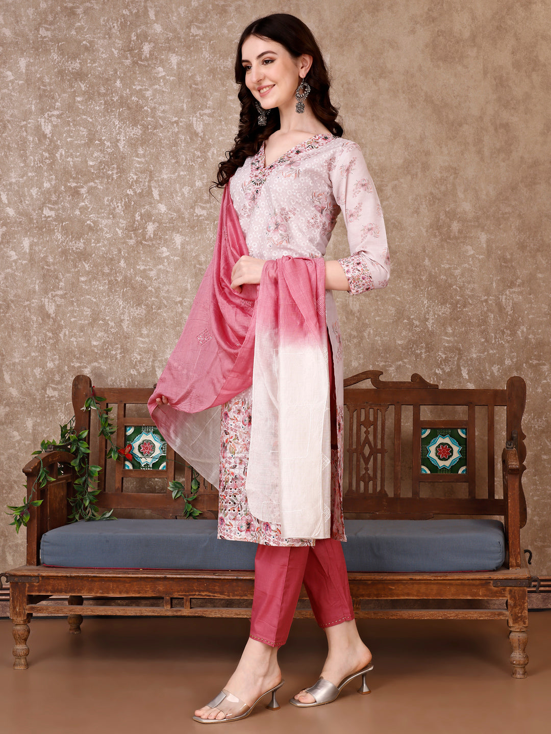 Hand Embroidered & Floral Printed Kurta With Pant & Dupatta Luxury, Multicolor - Hiral Fashion