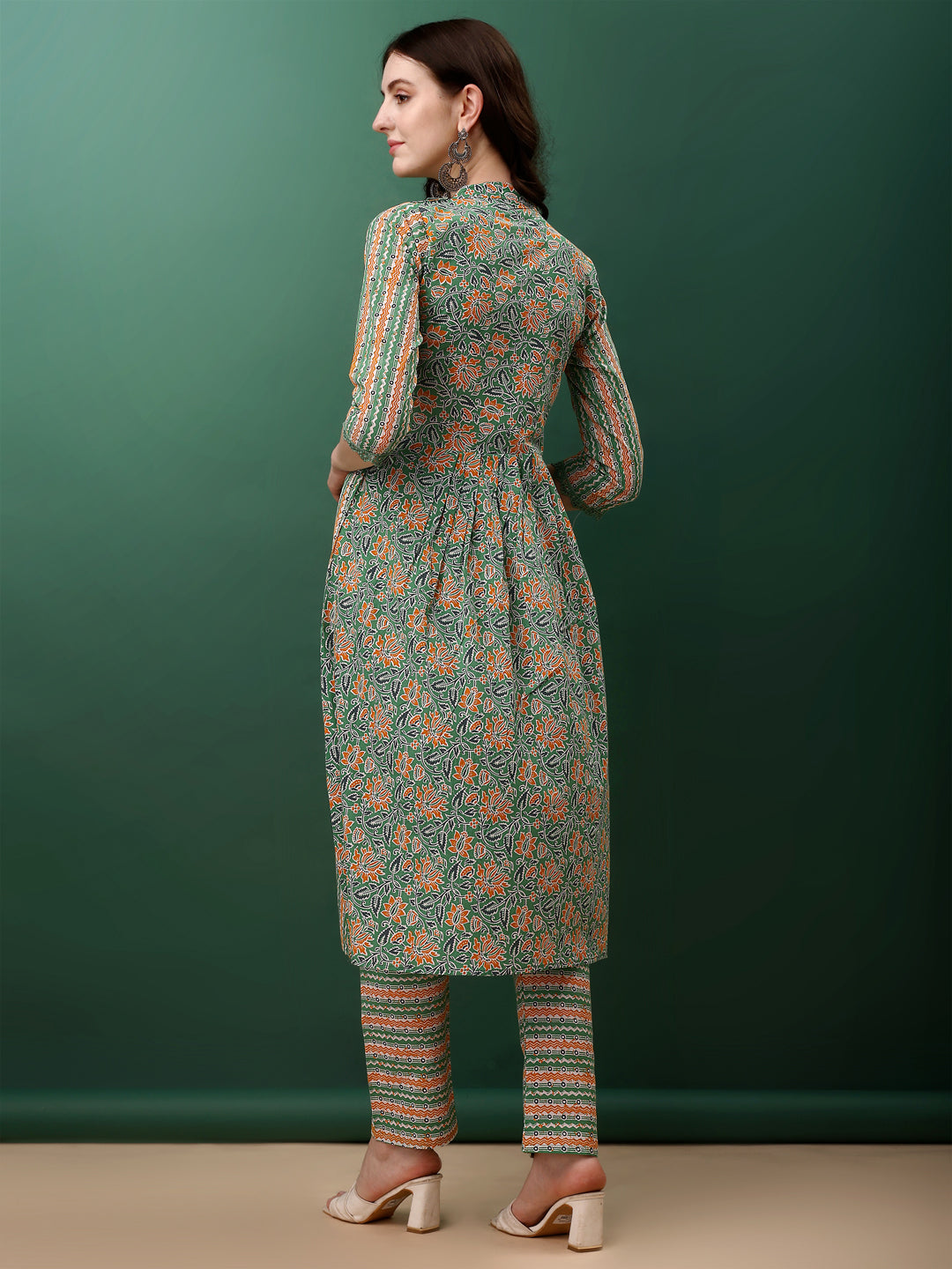 Nyra Cut Embroidered & Printed With Lace Detailing Kurta With Pant & Dupatta, Green - Hiral Fashion