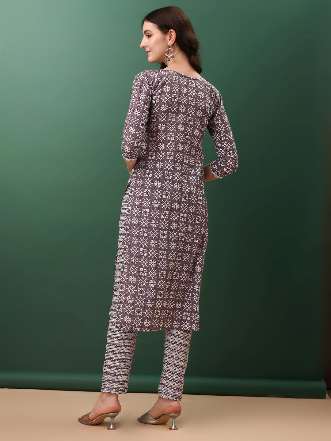 Ethnic Motifs Printed Kurta With Lace Detailing And Pant & Dupatta, Lavender - Hiral Fashion