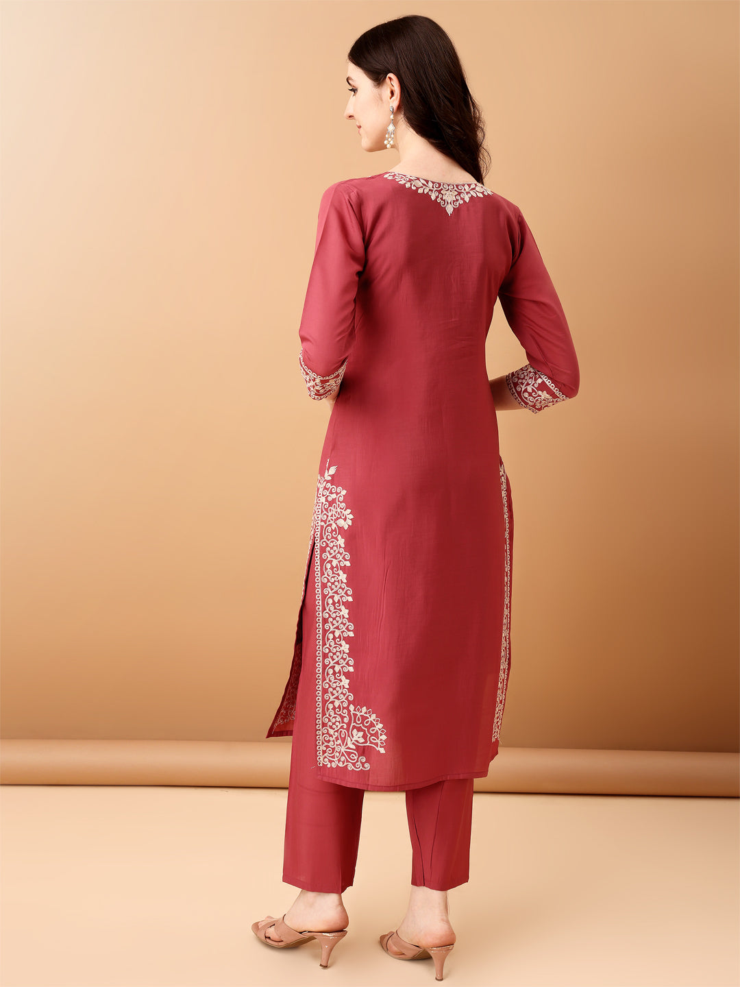 Embroidered Kurta With Pant & Embroidered Dupatta, Pink - Hiral Fashion