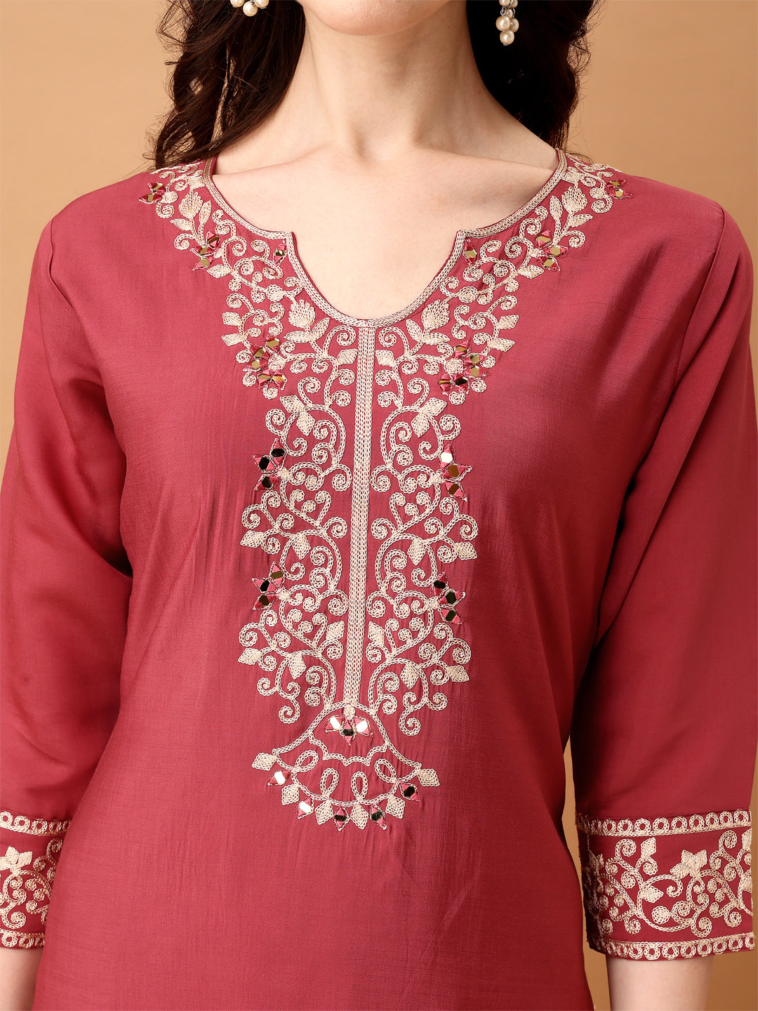 Embroidered Kurta With Pant & Embroidered Dupatta, Pink - Hiral Fashion