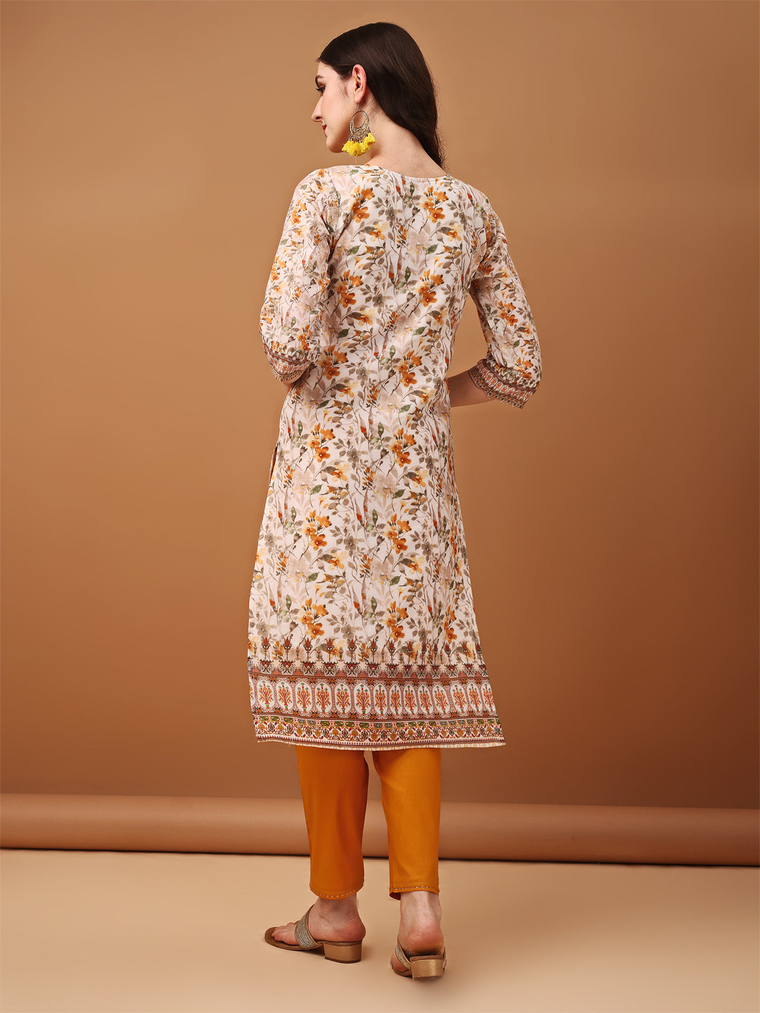 Hand Embroidered,Schiffli & Printed Kurta With Pant & Printed Dupatta, Yellow - Hiral Fashion